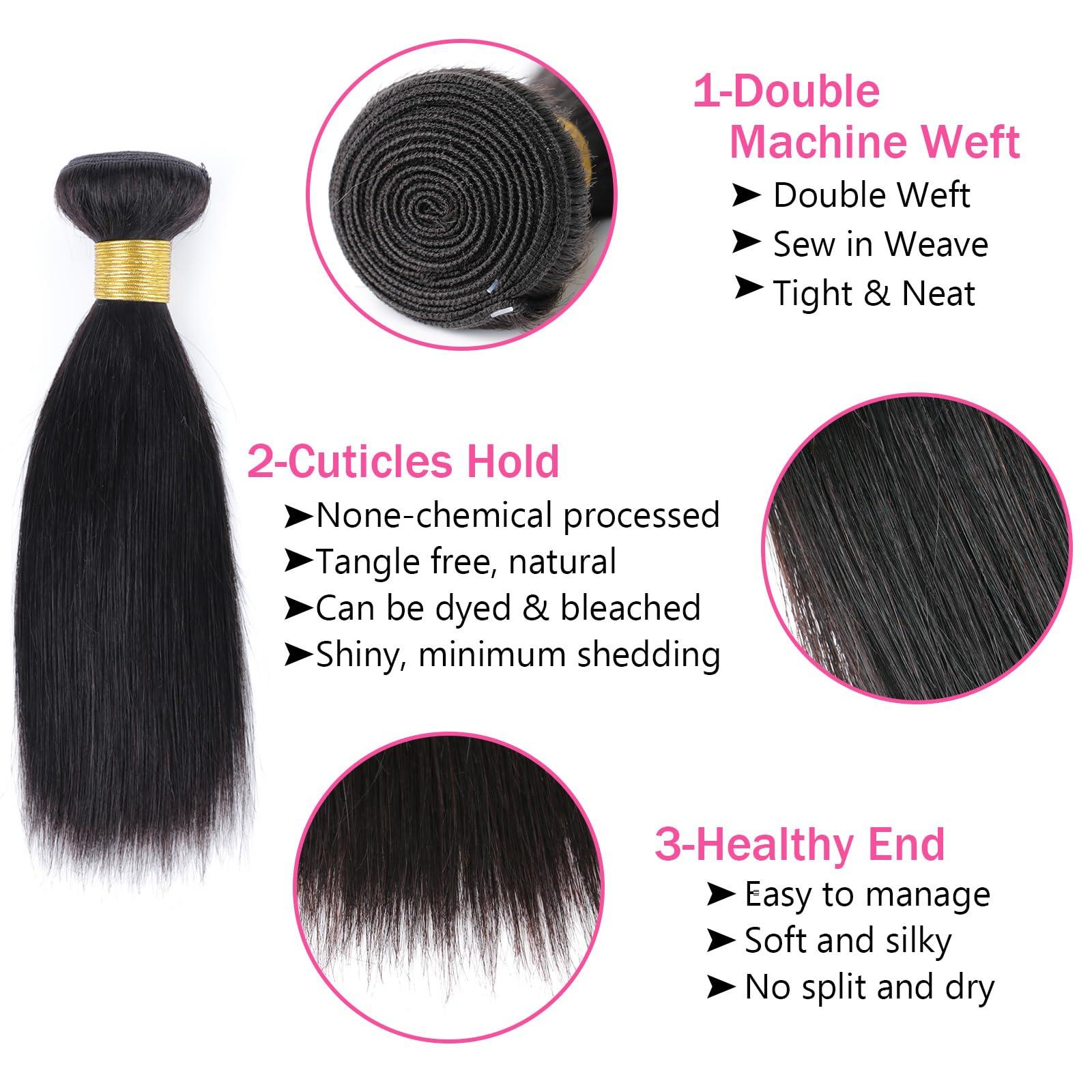 huarisi huarisi Straight Human Hair Bundles For Black Women Brazilian 8 Inch Bundles Human Hair Single 100% Unprocessed Virgin Weave Bundles Human Hair Raw Remy Hair Bundles Natural Black