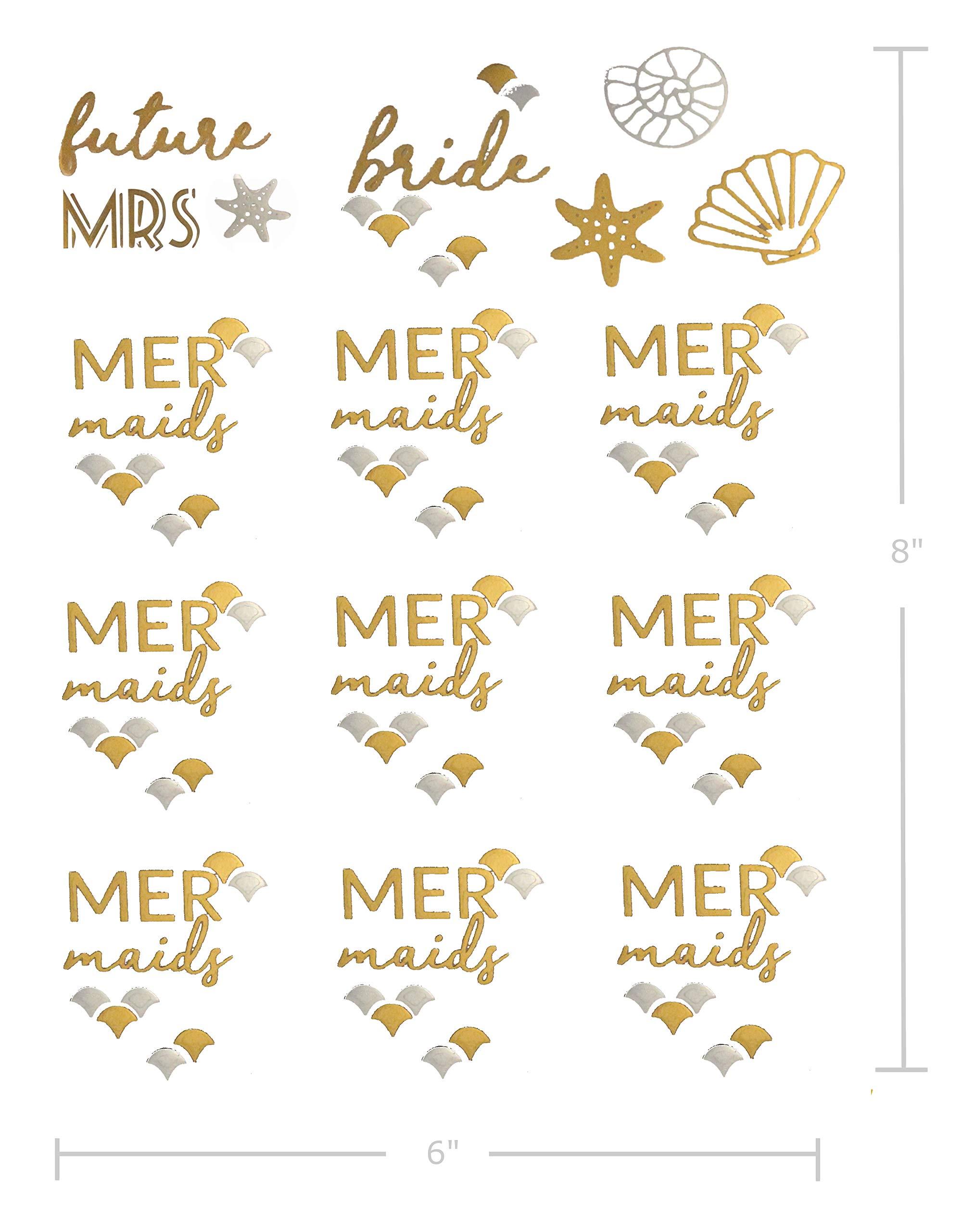 Bachelorettesy Bachelorettesy Wedding Temporary Tattoos 6 Sheets Bride Bachelorette Stickers 100+ Metallic Gold Tattoos for Bridal Party, Bachelorette Trip, Bridal Shower Party Decorations, Party Favors (Jewel)