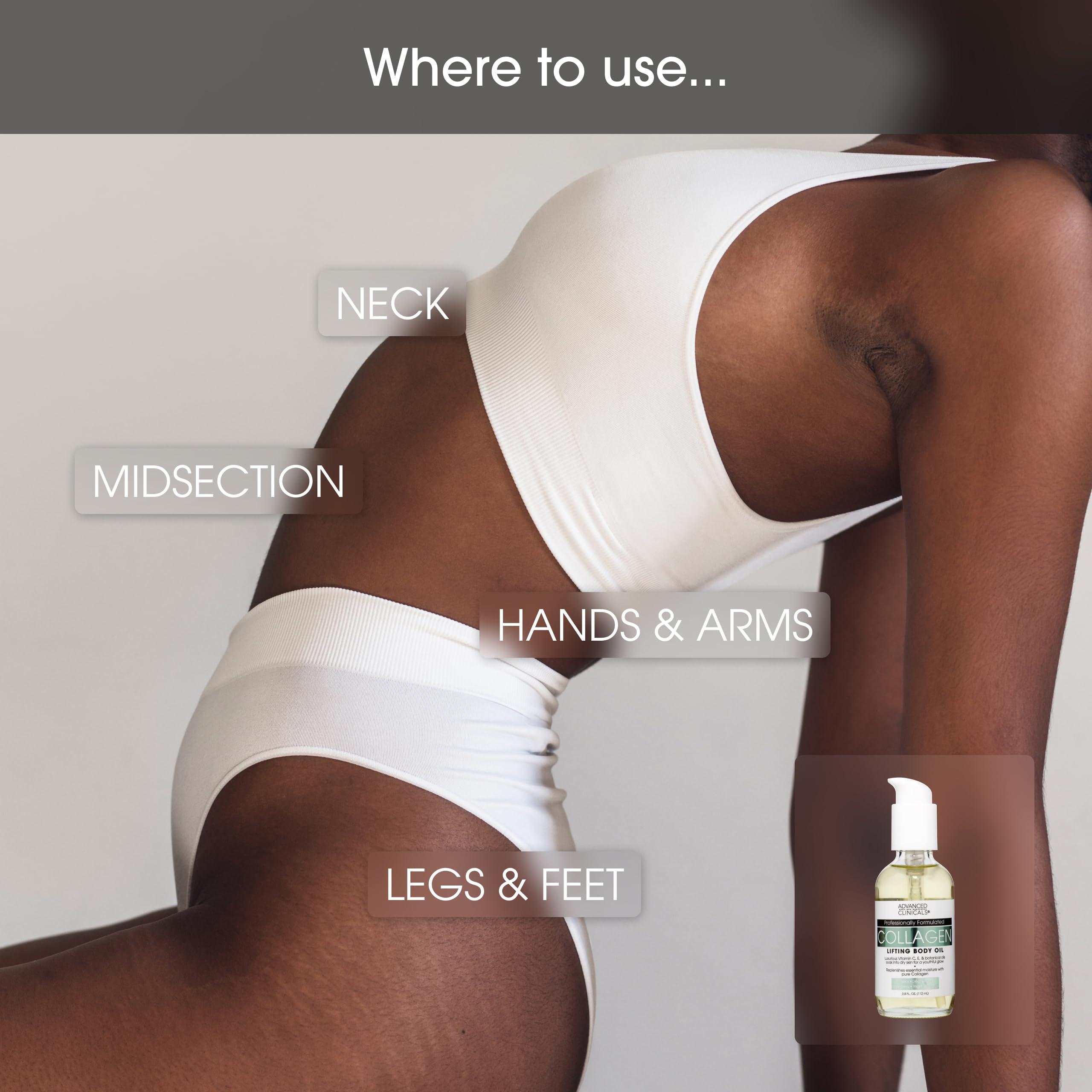 Advanced Clinicals Advanced Clinicals Firming Collagen Body Oil Skin Care Moisturizer | Massage Body Oil | Tighten, Firm, & Hydrate Collagen Oil For Scars, Wrinkles, Crepey Skin, & Stretch Marks, 2-Pack