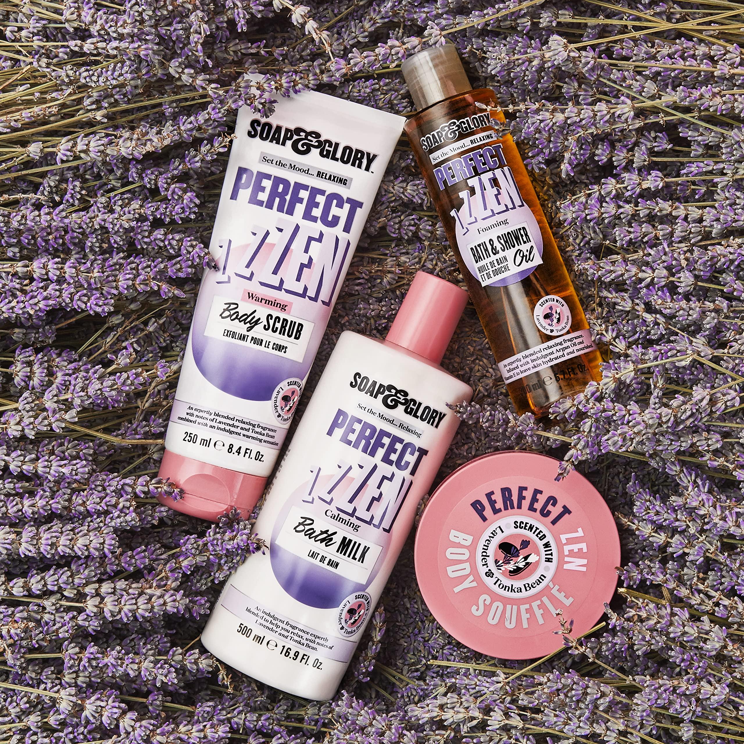 Soap & Glory Soap & Glory Perfect Zen Exfoliating Body Scrub - Smoothing & Buffing Body Scrub - Lavender & Tonka Bean Scented Body Polish - Warming Exfoliating Scrub for Relaxation (250ml)