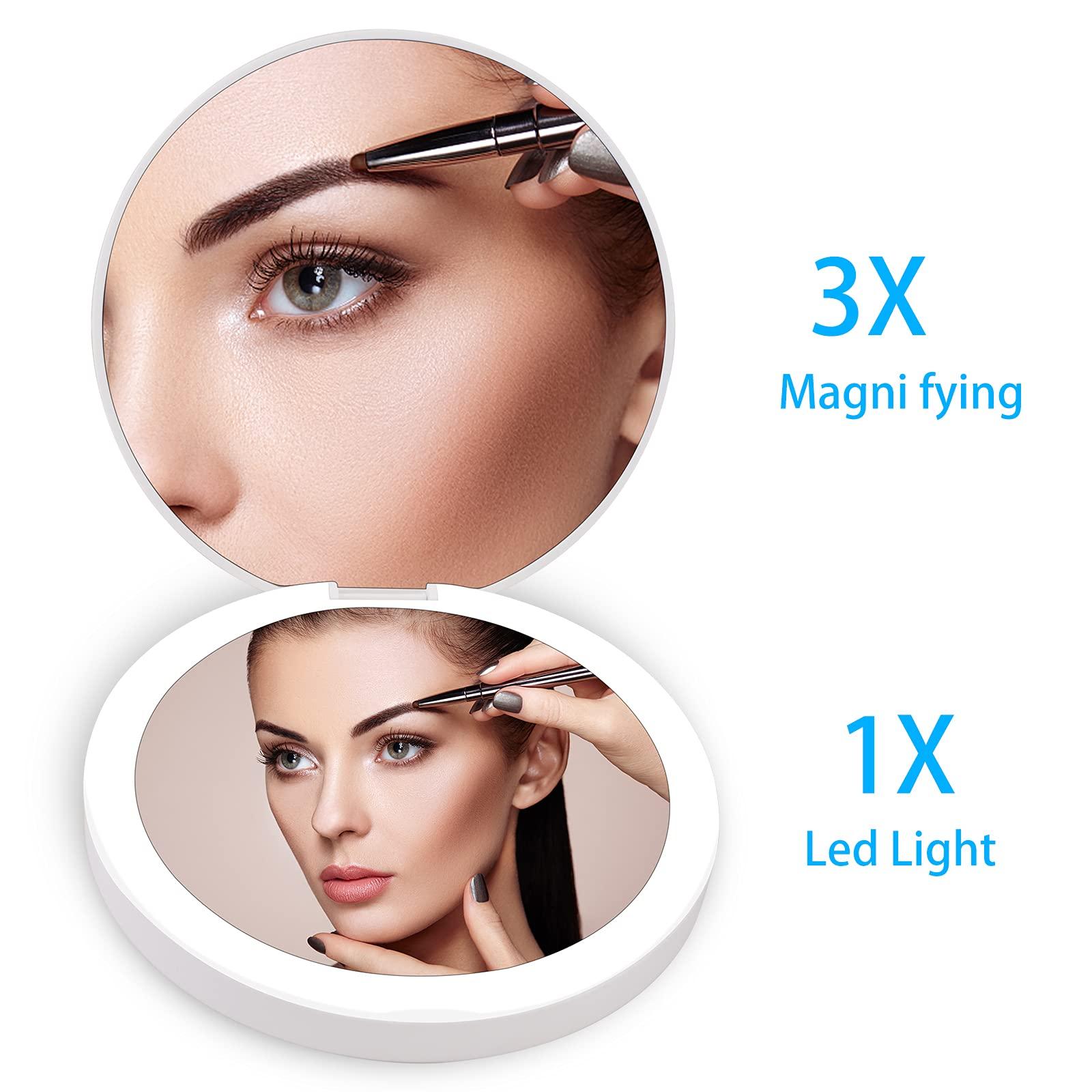 QearFun QearFun Luxurious Rhinestone LED Lighted Compact Mirror,Bling Portable Travel Makeup Mirrors,3.5 inch Rechargeable Mini Magnifying Pockets Mirror,Sparkly Beauty for Women,Wedding Favors for Guests