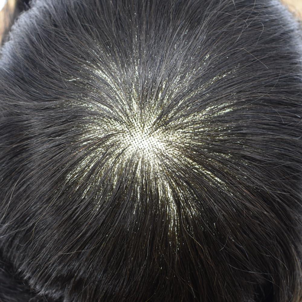 Generic Mens Toupee Human Hair System Fine Mono Lace Toupee For Men Durable Lace&PU Hairpieces For Men Monofilament Wig (#1B50#1B Off Black With 50% Synthetic Grey, 8\"X10\"-120% Med-light to Medium Density)