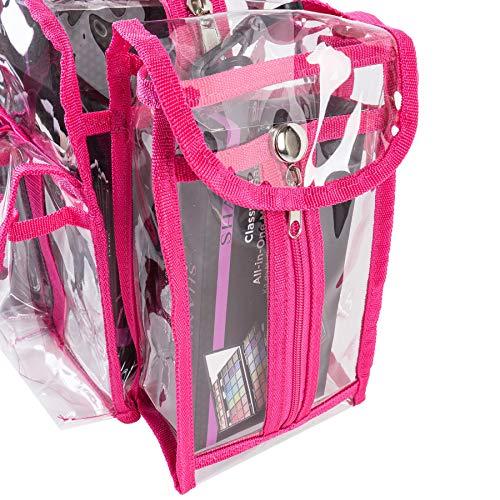 SHANY SHANY Clear PVC Makeup Bag - Large Professional Makeup Artist Rectangular Tote with Shoulder Strap and 5 External Pockets - PINK
