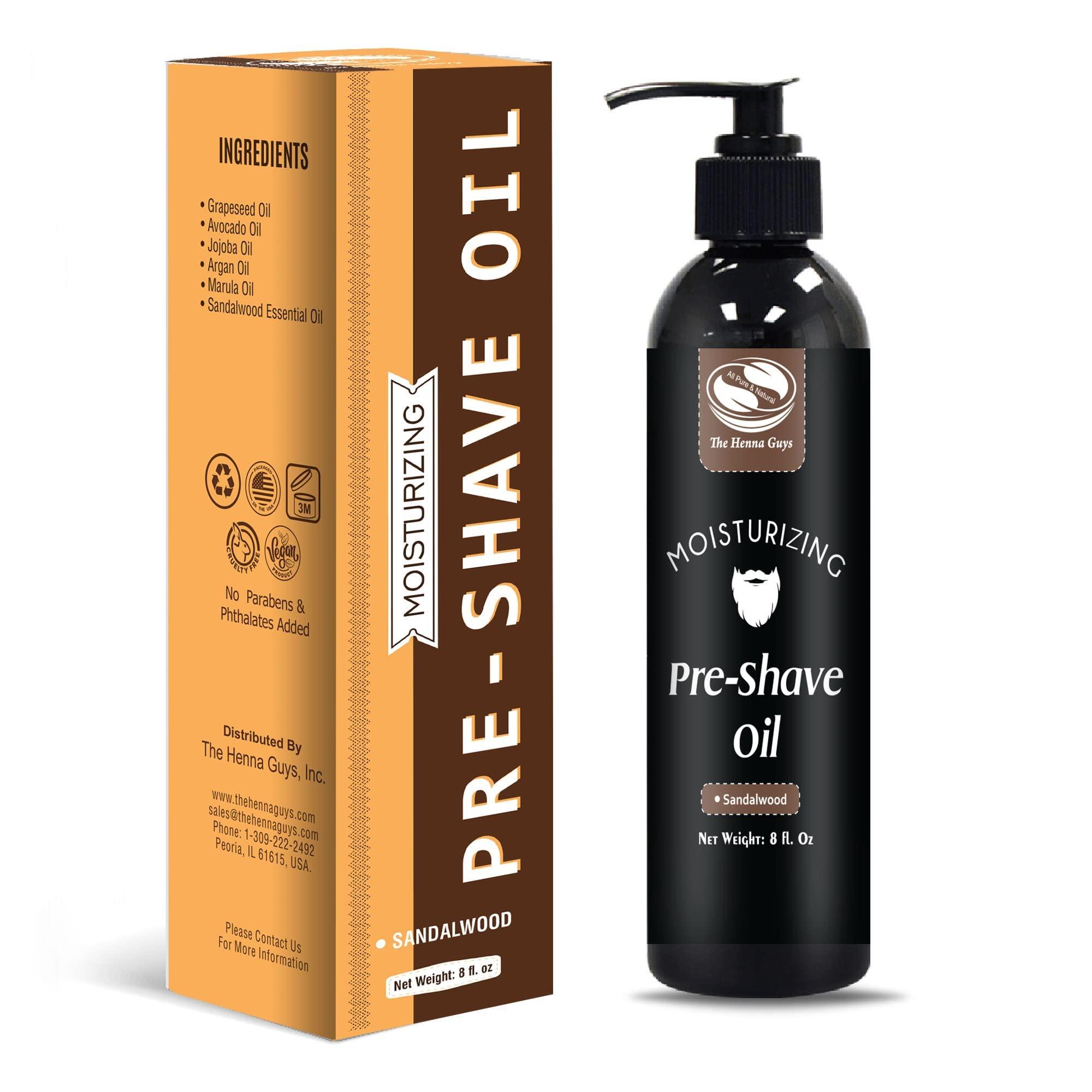 The Henna Guys The Henna Guys 8 fl. Oz Pre-Shave & Beard Conditioning Oil for Men, Sandalwood Scent, with Jojoba, Argan, & Marula Oils, Free from Ammonia, Sulfate, Phthalate