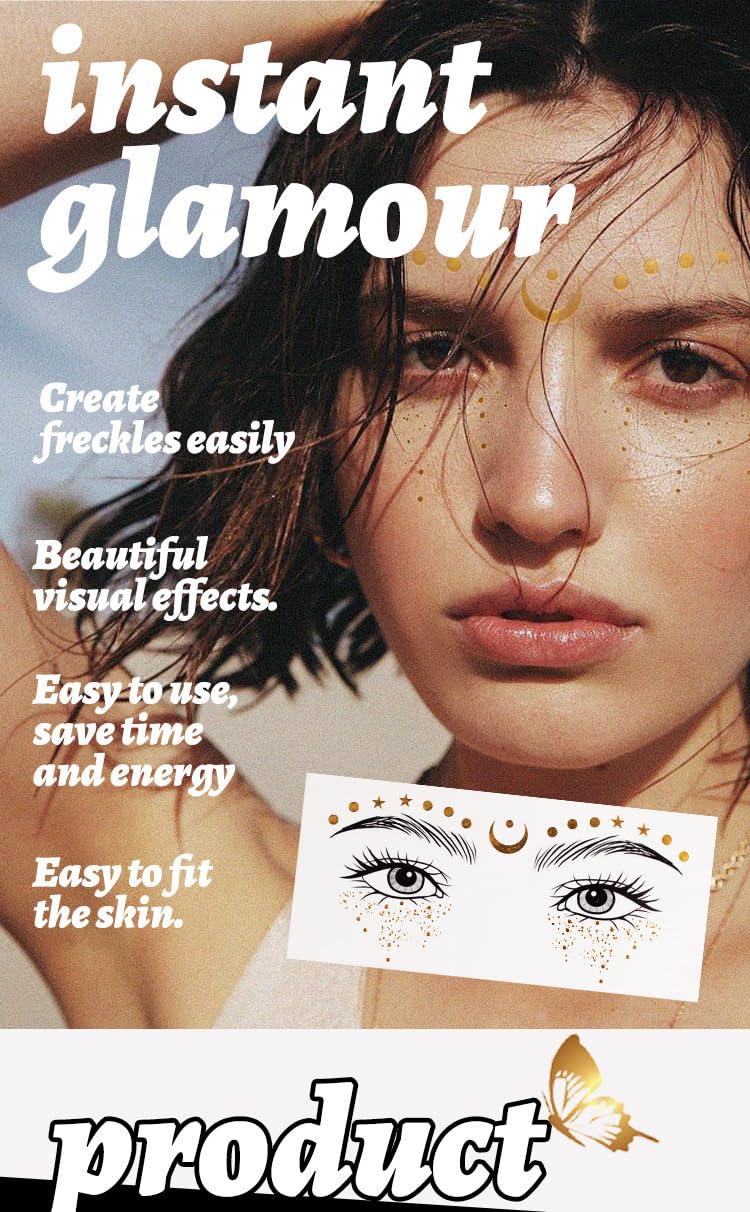 NinthAvenue Basics 4Pcs - Face Tattoo Stickers Metal Temporary Tattoo Waterproof Face Gemstone Ladies Girls Masquerade Party Glitter Design Gold Tattoo Gift for Women Girls Birthday Holiday Party Supplies