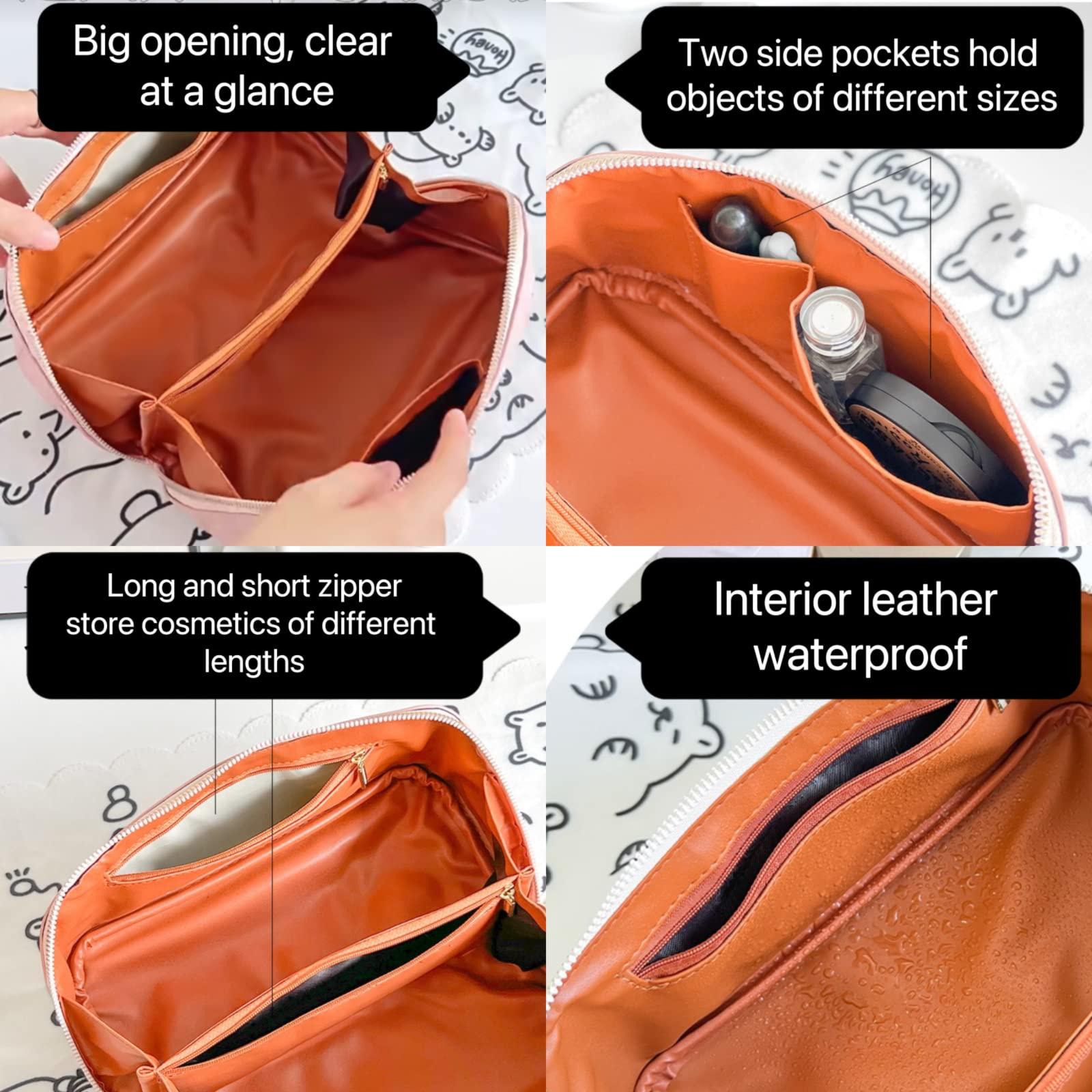 EMPIRIA EMPIRIA Makeup Bag,Empira Premium Everything Cosmetic Bag,Waterproof Large Capacity Travel Cosmetic Bag,Leather Travel Makeup Organizer Bag with Compartments and Handle,Toiletry Make Up Bag for Woman.