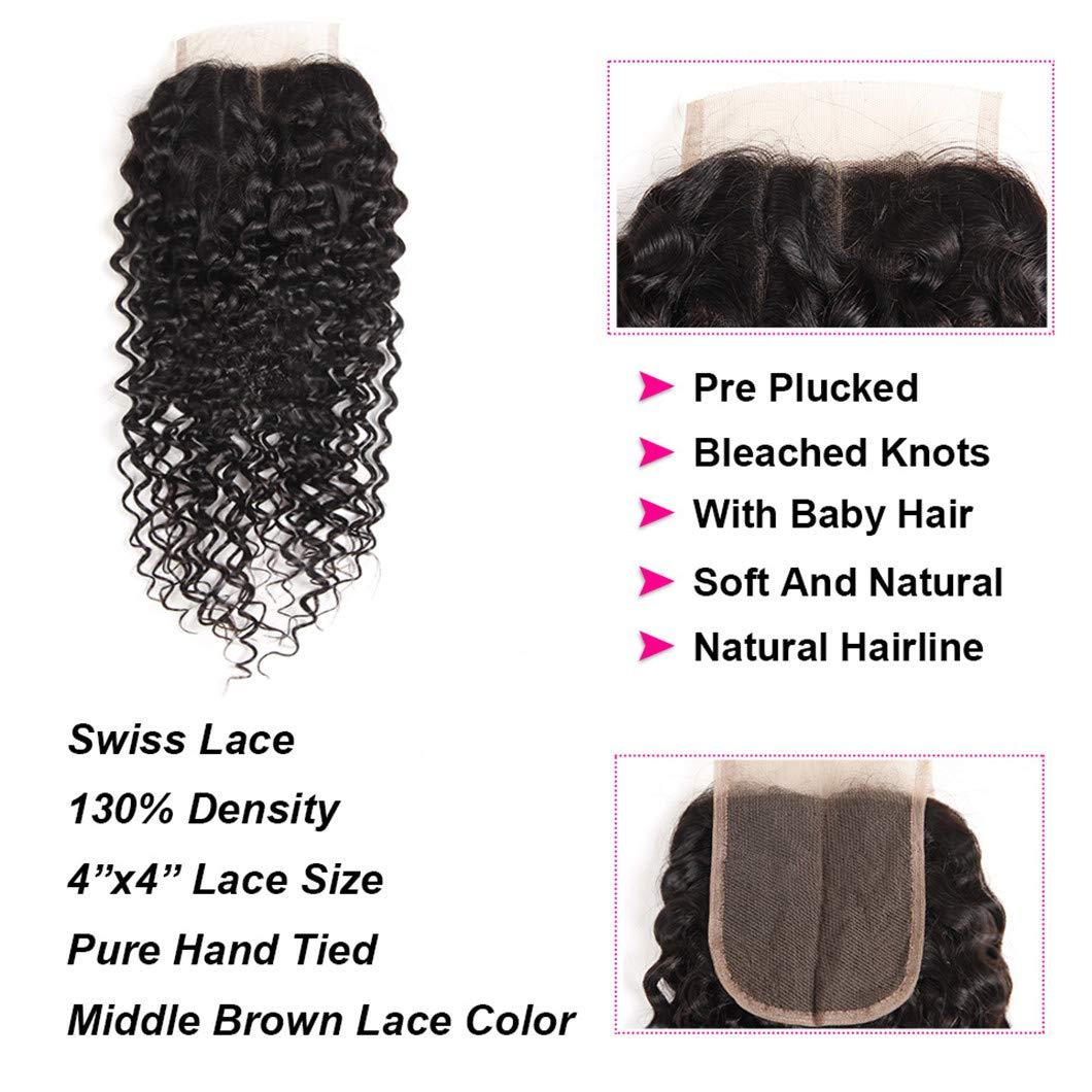 SSJFZM 3 Bundles Malaysian Curly Hair 100% Human Hair Bundles With Closure With Baby Hair Natural Black Remy Hair Weave 26 26 26 & Closure20