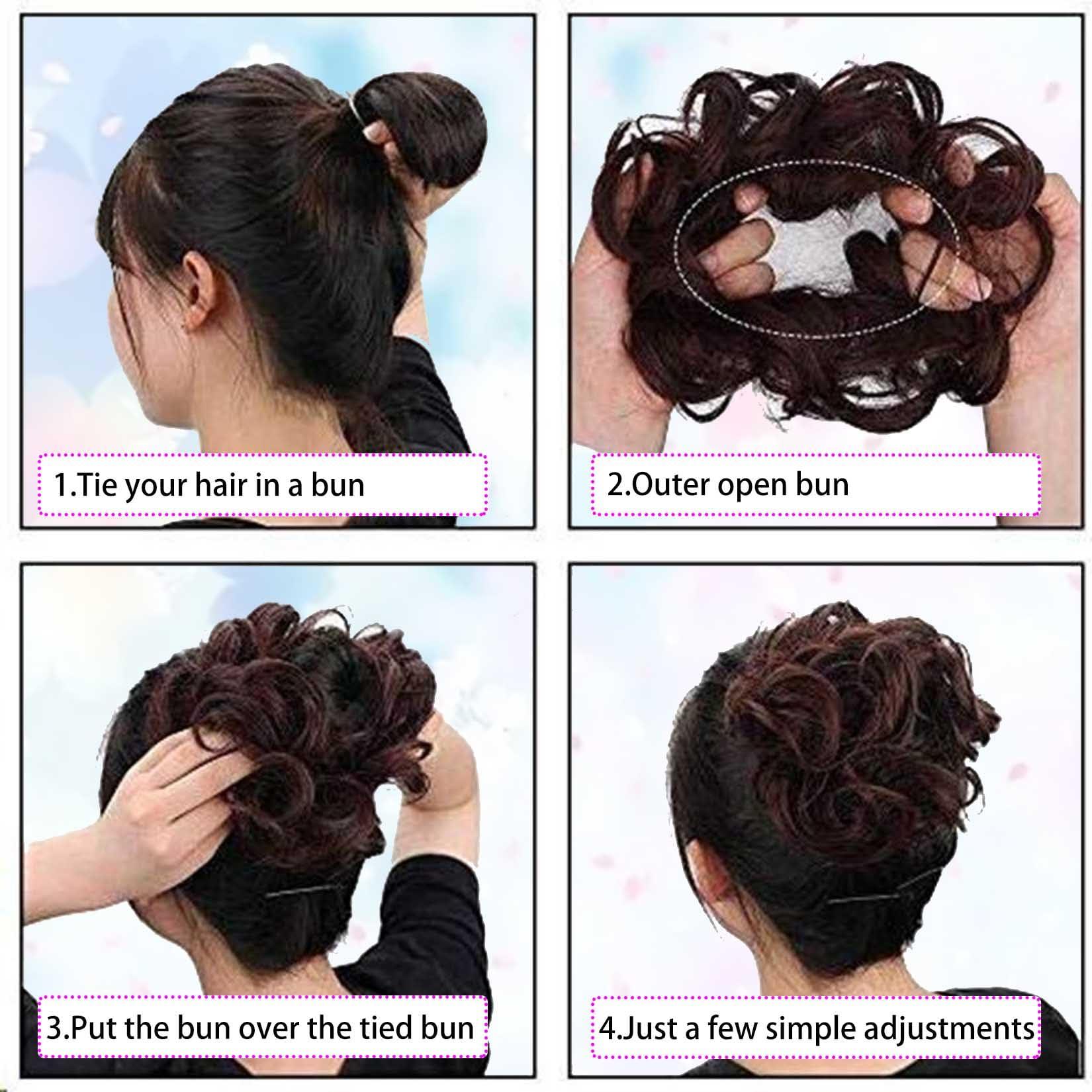 YOSILADY YOSILADY Messy Bun Hair Piece Human Hair Natural Black Hair with Elastic Band Scrunchies Stretchy Fluffy Chignon Ponytail Hairpieces Updos for Women Girls (Natural Black, Curly)