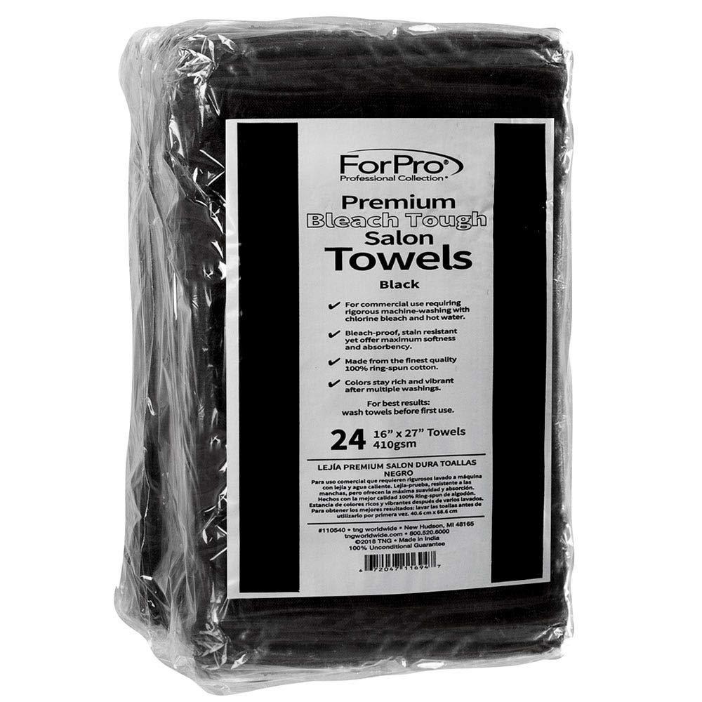 ForPro Professional Collection ForPro Professional Collection Premium Bleach Tough Salon Towels, Black, 100% Cotton, Bleach-Proof Towels, Stain Resistant, 16\" W x 27\" L, 24-Count