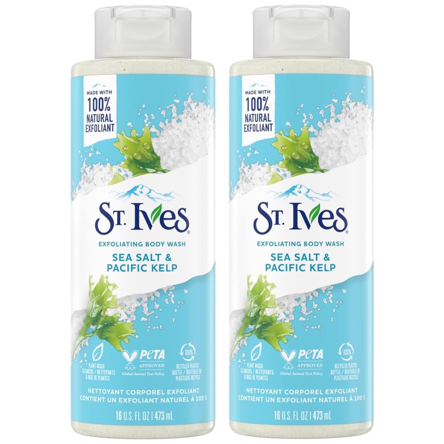 St. Ives St. Ives Exfoliating Body Wash - Sea Salt & Pacific Kelp Scrub, Natural Body Wash, Body Soap, or Hand Soap with Plant-Based Exfoliants for Glowing Skin, 16 Oz Ea (Pack of 2)