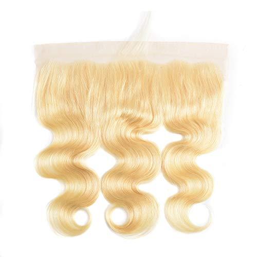 rcmei 613 Bundles with Frontal Peruvian Hair Blonde Body Wave Human Hair Bundles with Transparent Color Lace Frontal with Baby Hair Ear to Ear Honey Blonde Remy Hair Can Be Dyed (161618+14 inch, 613)