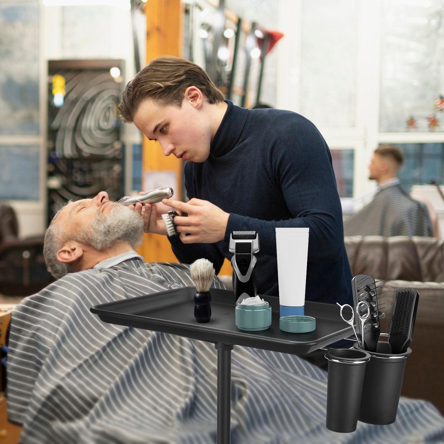 LWADALN Salon Tray Cart, Metal Tattoo Tray with Tool Holder, Service Rolling Tray Adjustable Height, Storage Tray Trolley for Salon Spa Dental Use, Rolling Tray Cart