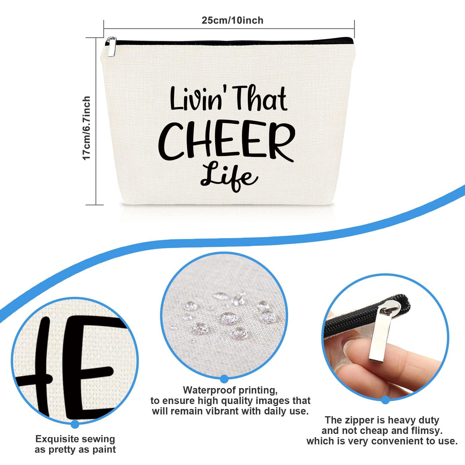 Mikela Cheerleading Gift Cheer Makeup Bag for Girls Women Cheerleader Gift Cheer Life Cosmetic Bags Cheer Team Gift Cheer Mom Gift Travel Make Up Bag Christmas Mother's Day Birthday Gift Cosmetic Pouch