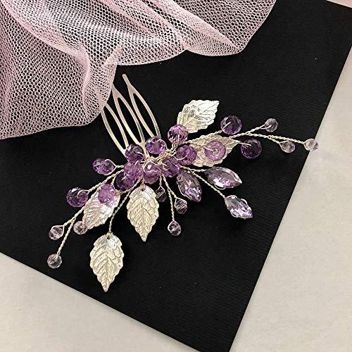 Aimimier Aimimier Bridal Purple Crystal Leaf Hair Comb Amethyst Hair Piece Wedding Hair Accessories for Women and Girls (Purple)