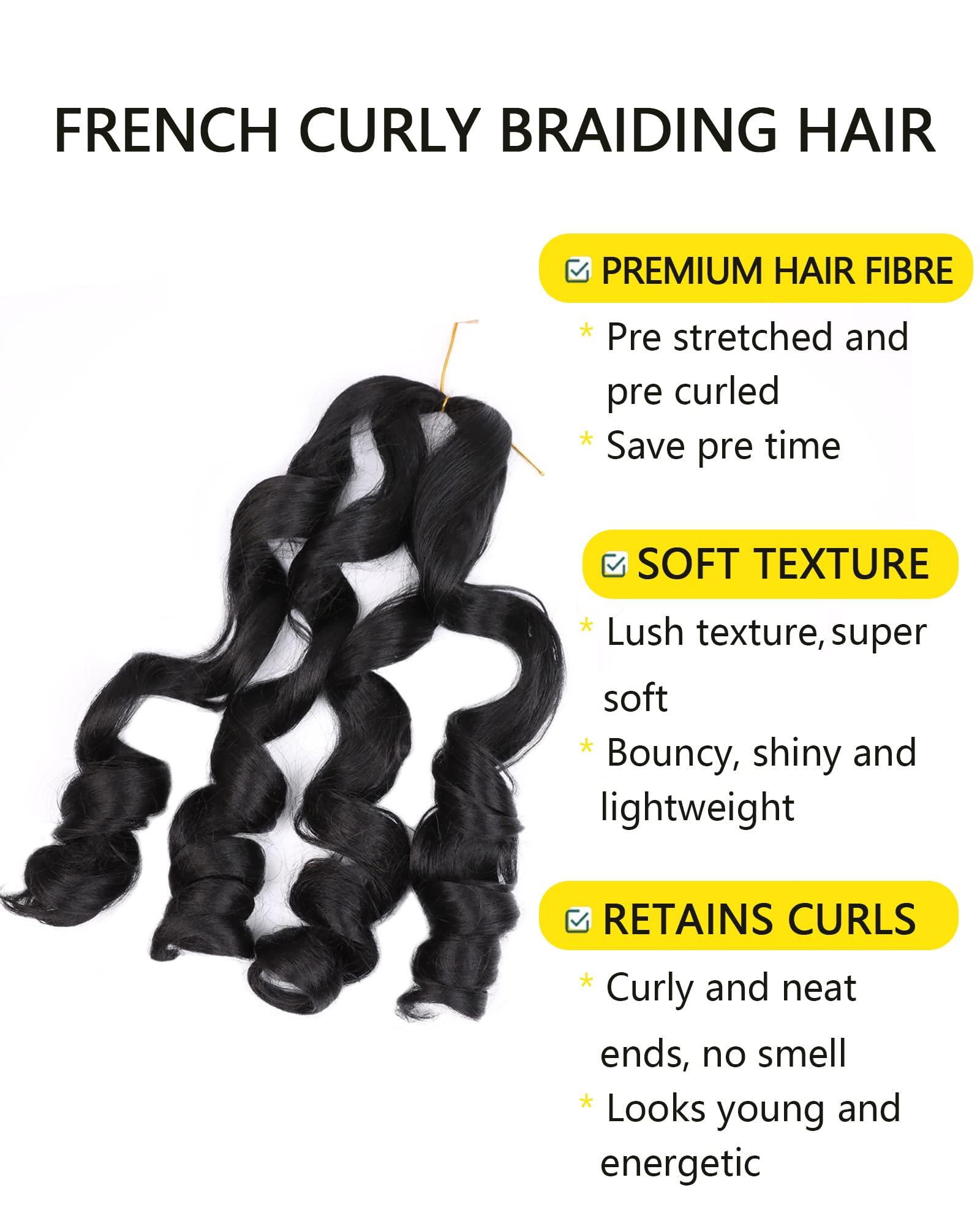 Aeagoo Curly Braiding Hair 16 Inch Pre Stretched 8 Packs Bouncy Loose Wavy Braiding Hair Spanish Curly Braiding Hair French Braid in Hair Extensions (16 Inch,1B#)