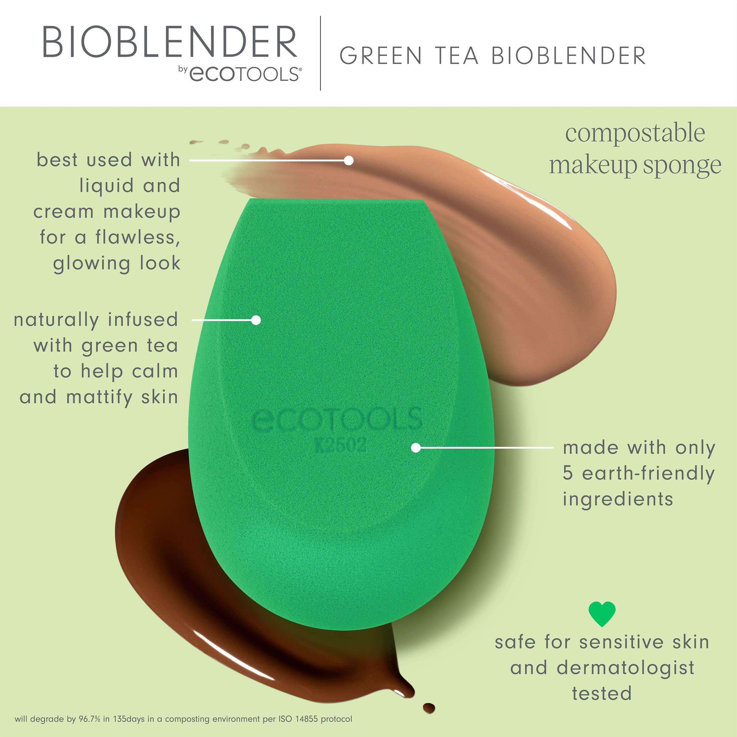 EcoTools EcoTools Green Tea Bioblender, Compostable Makeup Blending Sponge, For Foundation & Base Coverage, Skin-Calming, Natural Infusion, Cruelty Free & Vegan, Packaging May Vary, 1 Count