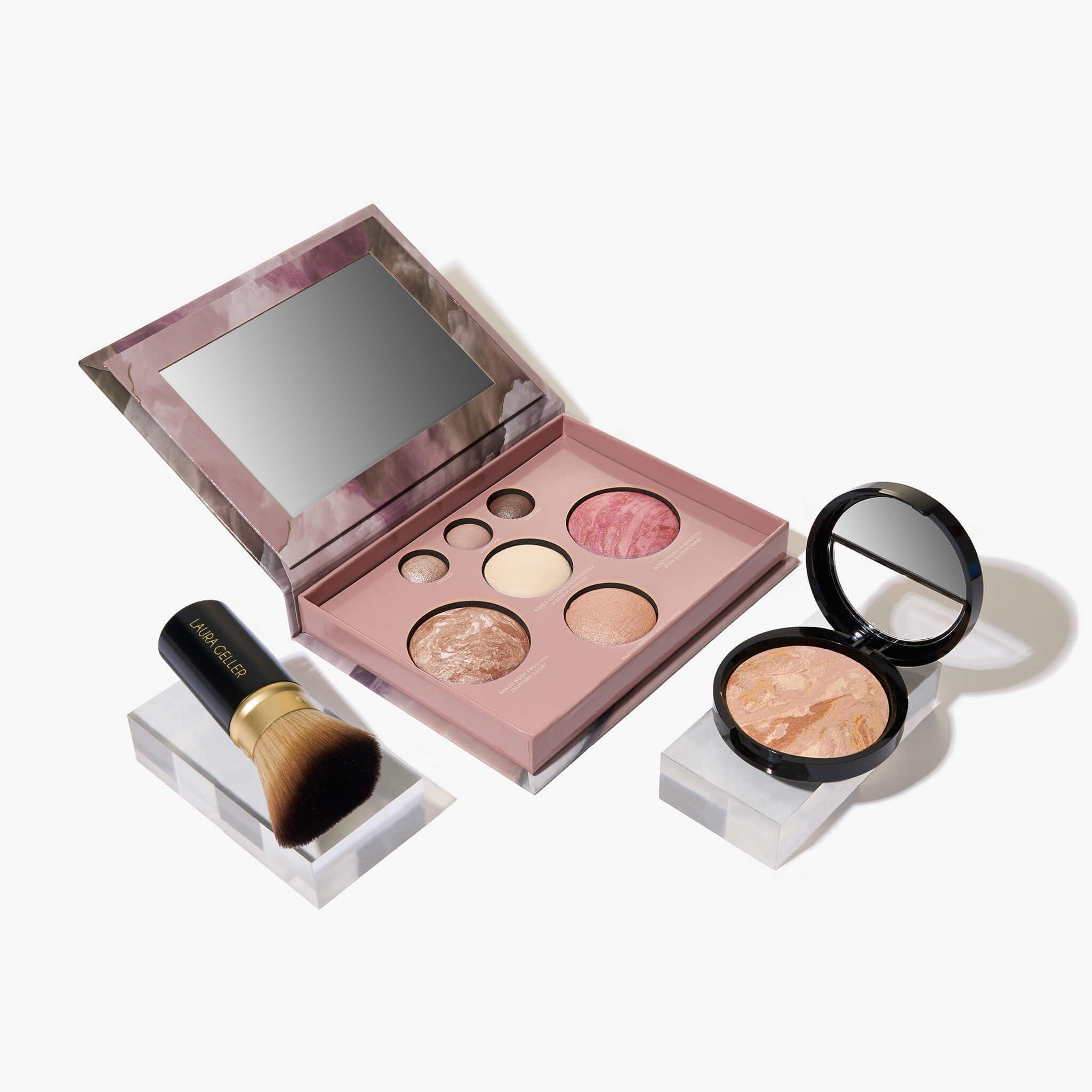 LAURA GELLER NEW YORK LAURA GELLER NEW YORK Baked Starter Kit: Baked Balance-n-Brighten Powder Foundation, Fair and Best of the Best Palette Blush Bronzer Highlighter Eyeshadow and Retractable Kabuki Brush