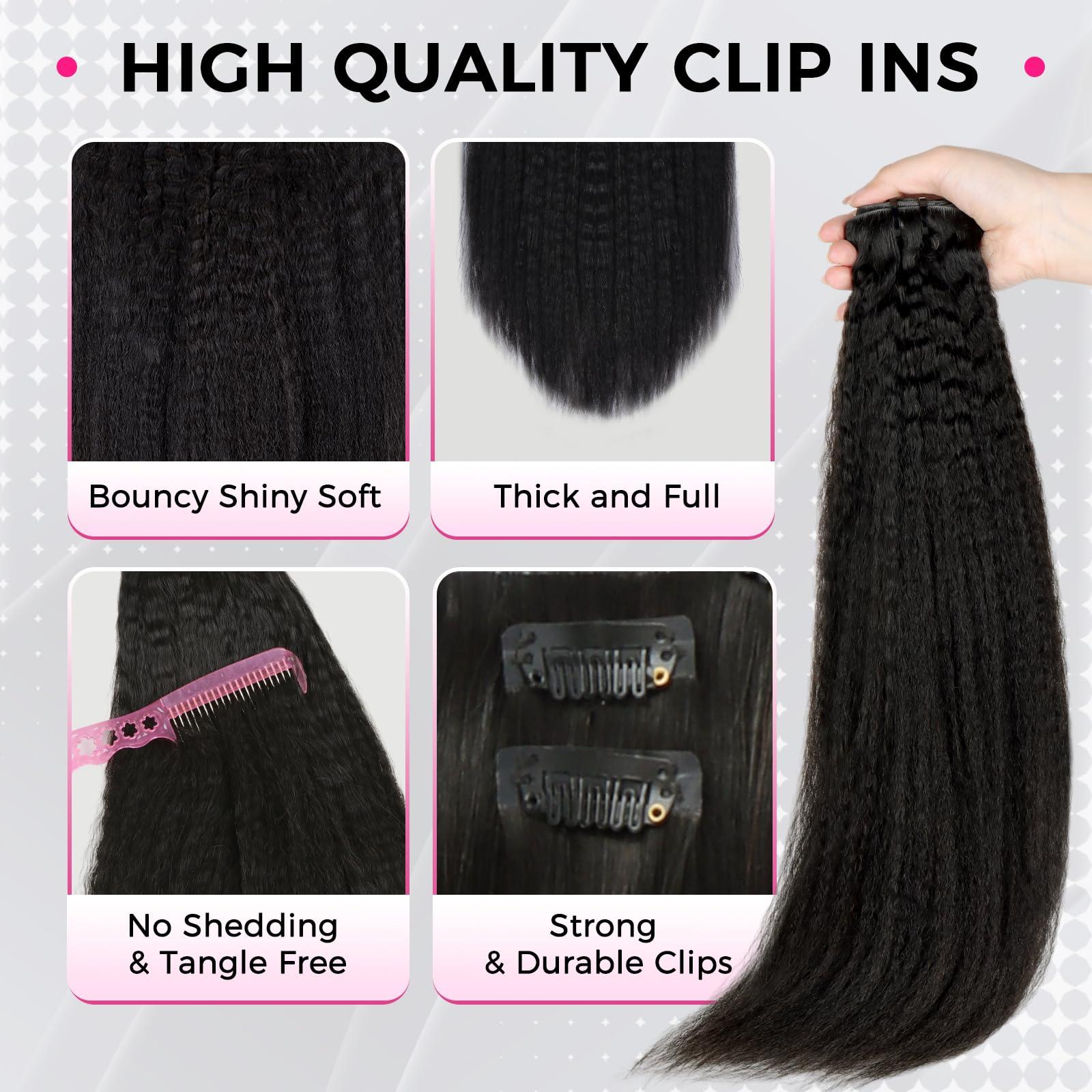 Lashey Lashey Invisi Edge Clip in Hair Extensions, 7pcs 110g 18 Inch Natural Black Seamless Clip in Hair Extensions Human Hair Kinky Straight Real Remy Human Hair