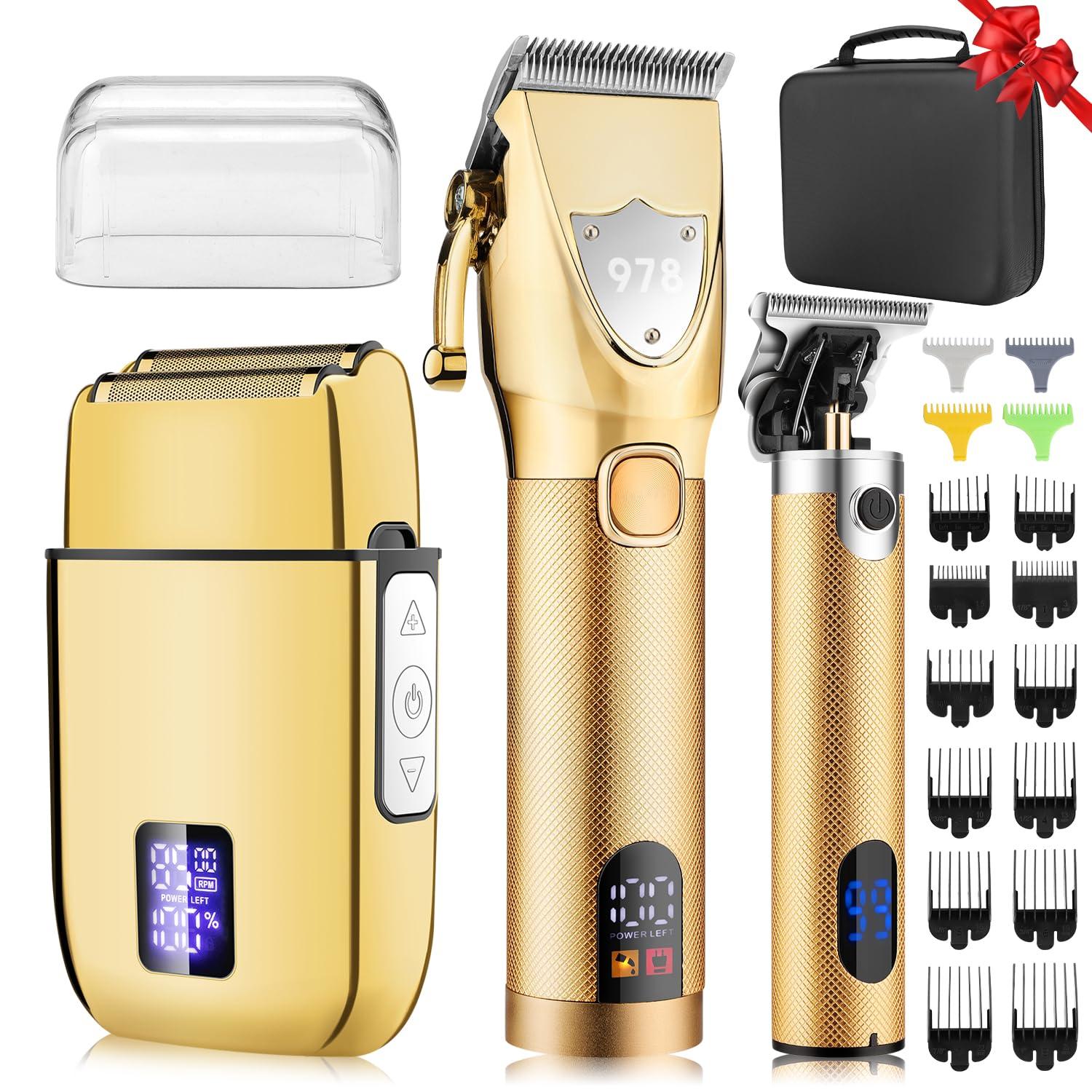 Suttik Suttik Hair Clippers for Men Professional, Cordless Beard Trimmer & Electric Shavers for Men, Mens Hair Clippers and Trimmer Kit for Barber with Case, Gold