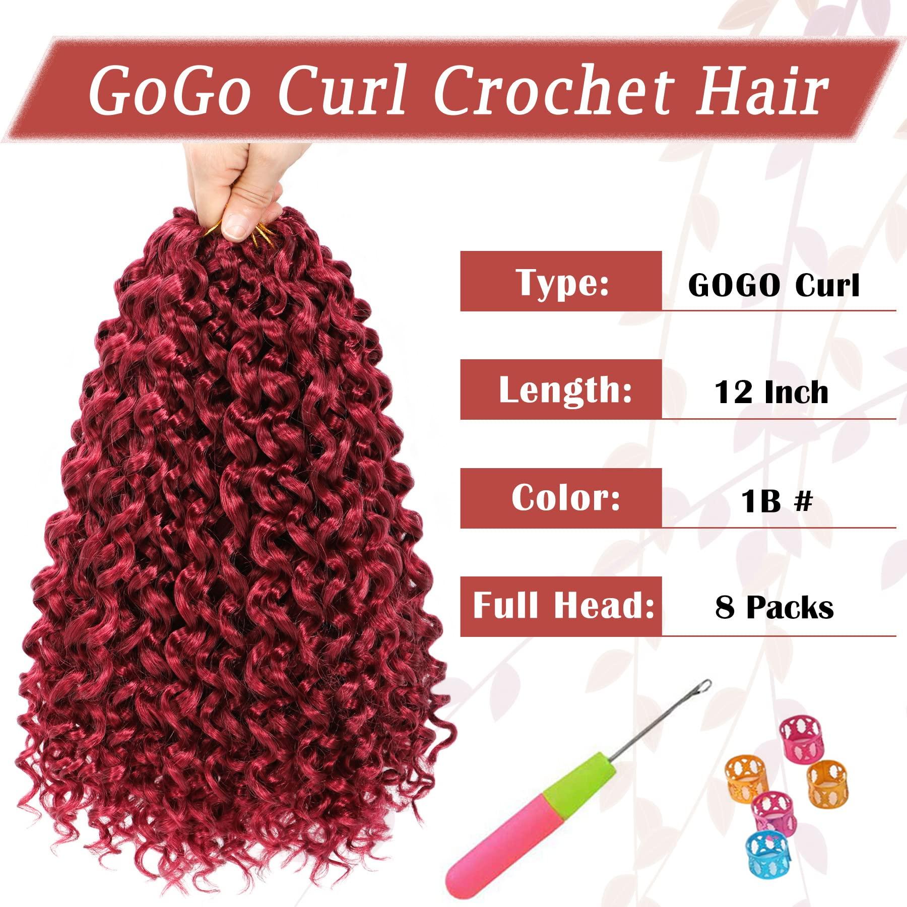Naniciar Gogo Curl Crochet Hair 12 Inch 8 Packs Burgundy Short Curly Crochet Hair - Beach Curl Crochet Hair - Deep Wave Crochet Hair - Water Wave Braids Synthetic Hair Extensions (12 Inch 8 Packs, Burgundy)
