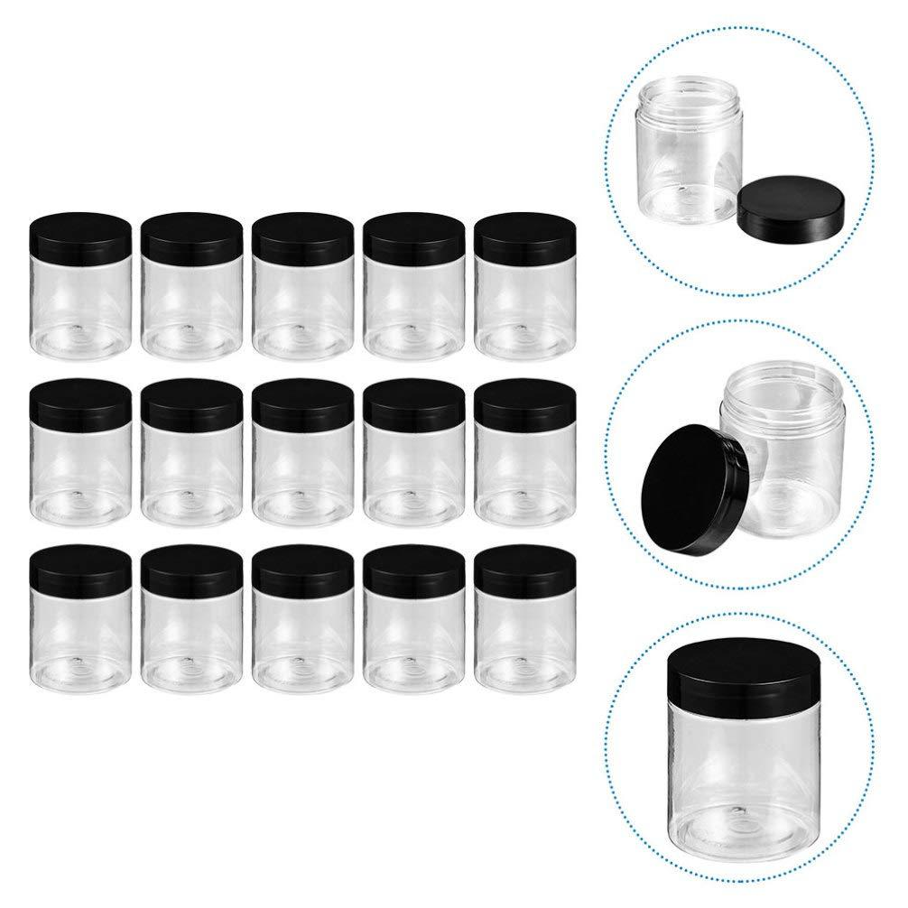 Lurrose 15pcs Black Cap Bottle glass bottles with lids clear plastic containers sample containers Cosmetic Sample Jars Plastic Storage Jars travel lotion Coarse Cereals Container Cream Jar