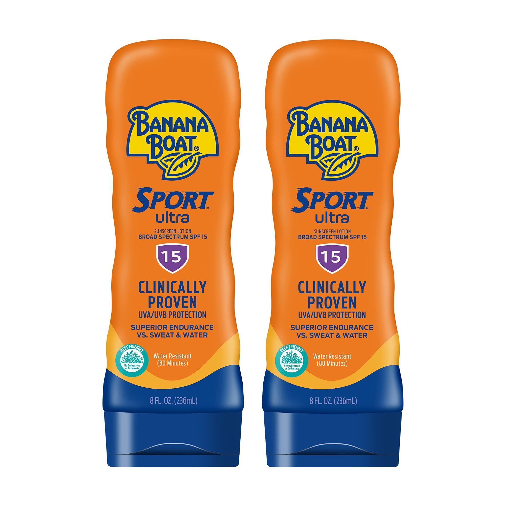 Banana Boat Banana Boat Sport Ultra SPF 15 Sunscreen Lotion 8oz Twin Pack + SPF 50 Lip Balm 2 Pack
