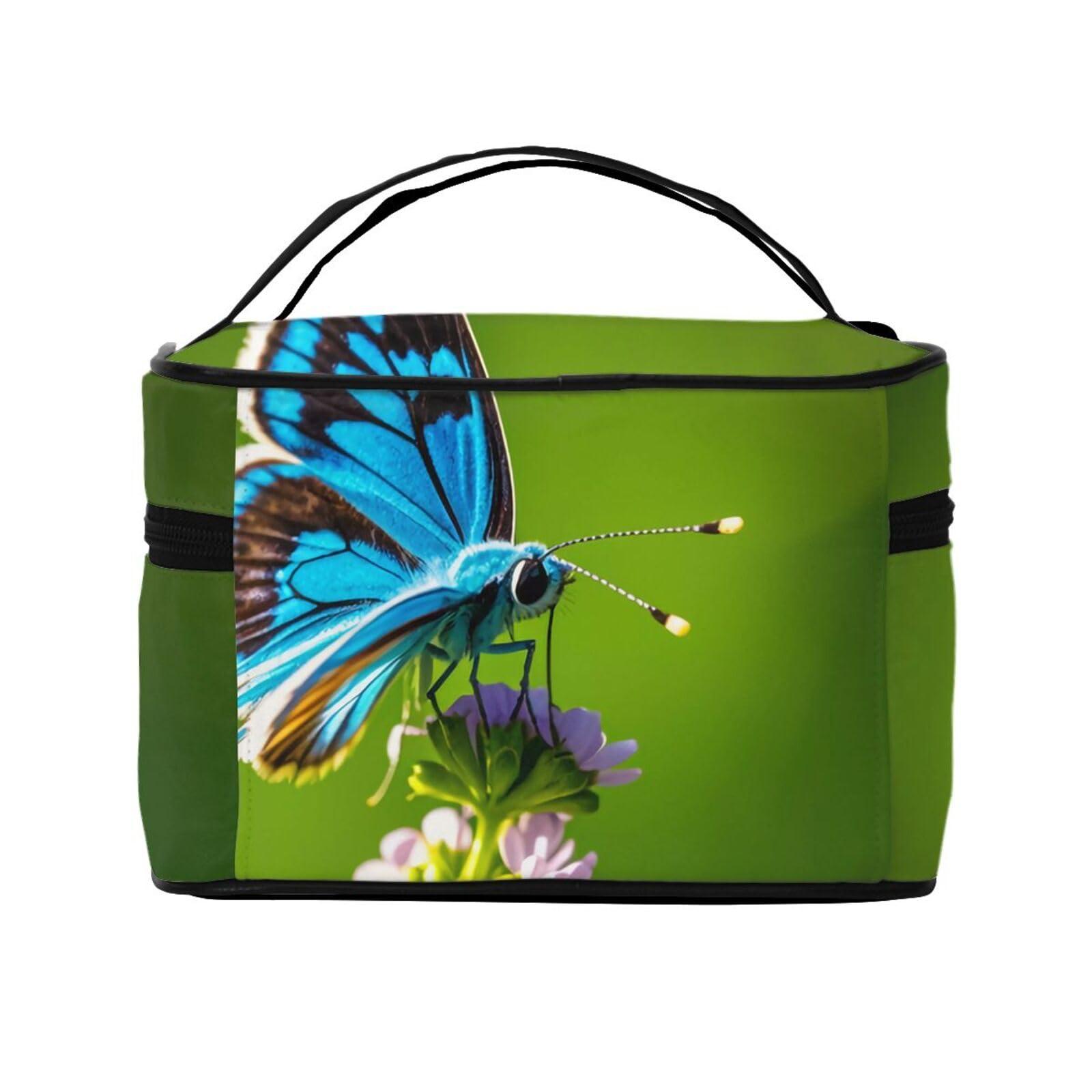 QASDFGHR QASDFGHR Small Blue Butterfly Print Makeup Bag,Travel Cosmetic Bag with Zipper for Women Square Make Up Bags Organizer