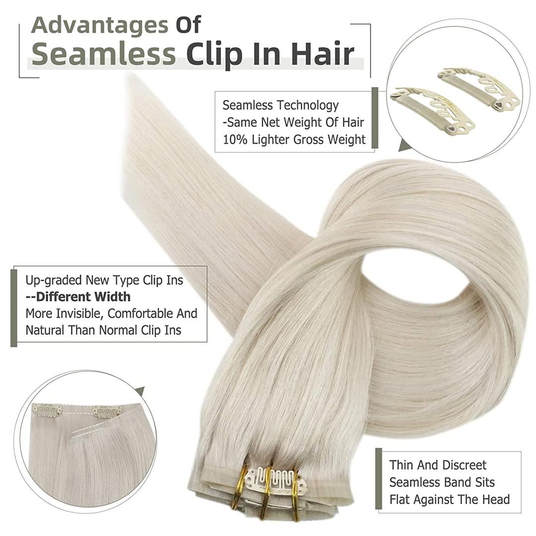 Sweejim Invisible Clip In Hair Extensions Real Hair 8Pcs 100G Solid Color Blond Hair Seamless Clip On Remy Extension Skin Weft 1000 20 inches 100g/Set