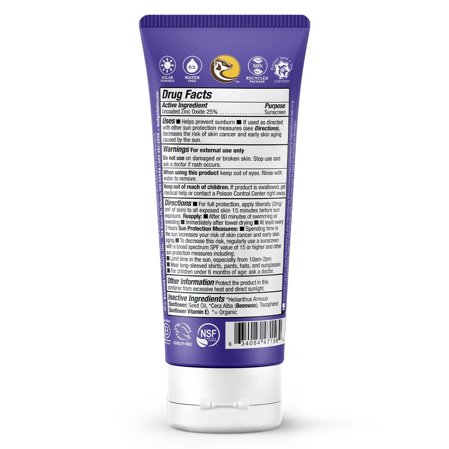 Badger Badger Mineral Sunscreen SPF 50 Zinc Oxide Sunscreen with 98% Organic Ingredients, Reef-Safe, Broad-Spectrum, Hypoallergenic, Water Resistant, Unscented Adventure Sport Sunscreen 2.9 fl oz