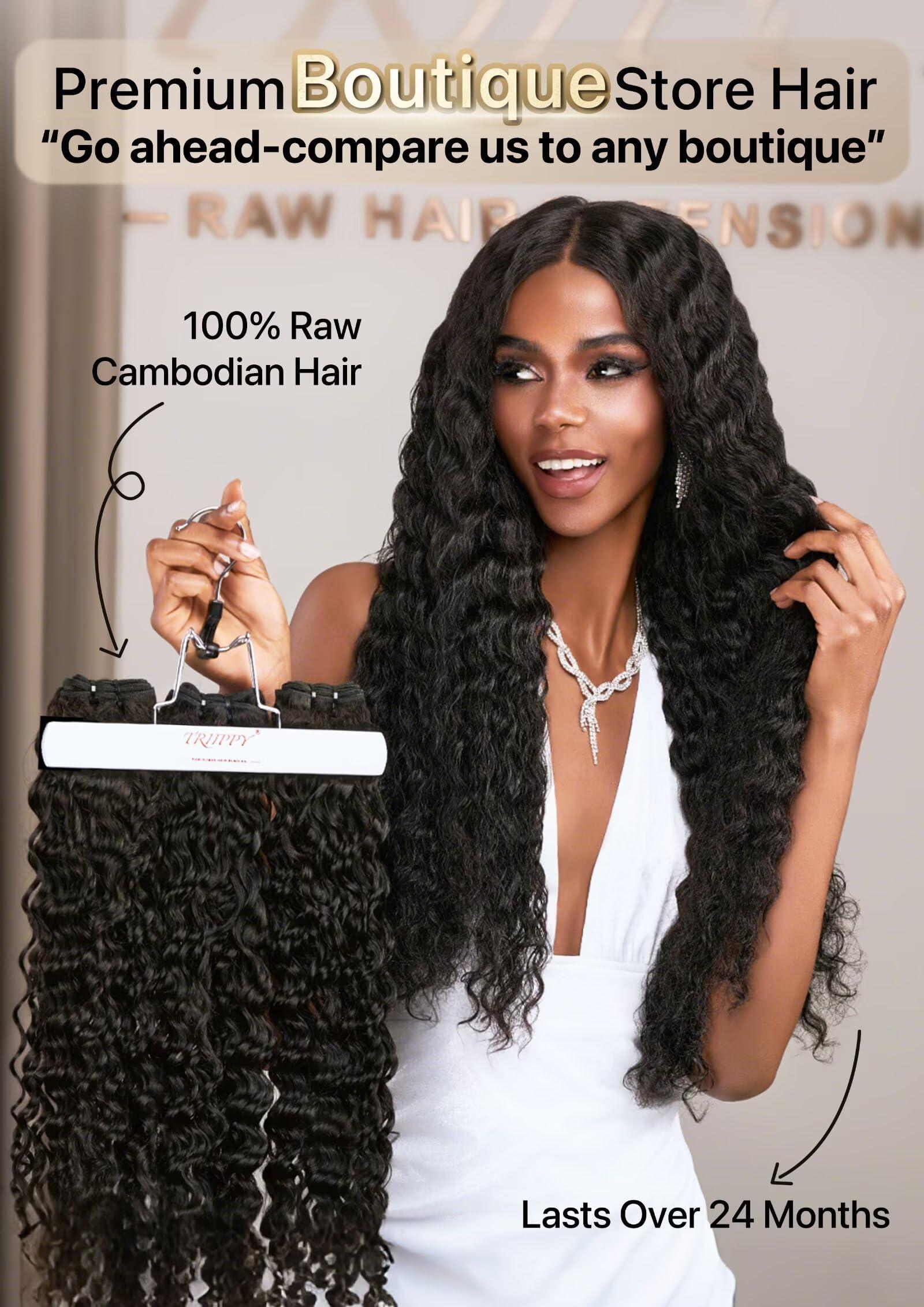 Triippy TRIIPPY Raw Human Hair Bundles,Triple Lifespan Than Regular Virgin Hair No.1 Sales Of Raw Hair Bundles,26 28 30 Inches Cambodia Raw Deep Wave 3 Bundles, Keep Soft and Smooth After Multiple Washes
