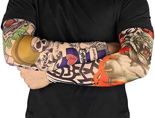 HILLHOME 12 PCS Temporary Tattoo Sleeves for Men Women Seamless,Arts Arm Sunscreen Fake Piercings Tattoos Cover Up Sleeves,Designs Tiger, Crown Heart, Skull, Tribal,Etc Unisex Stretchable Cosplay Accessories