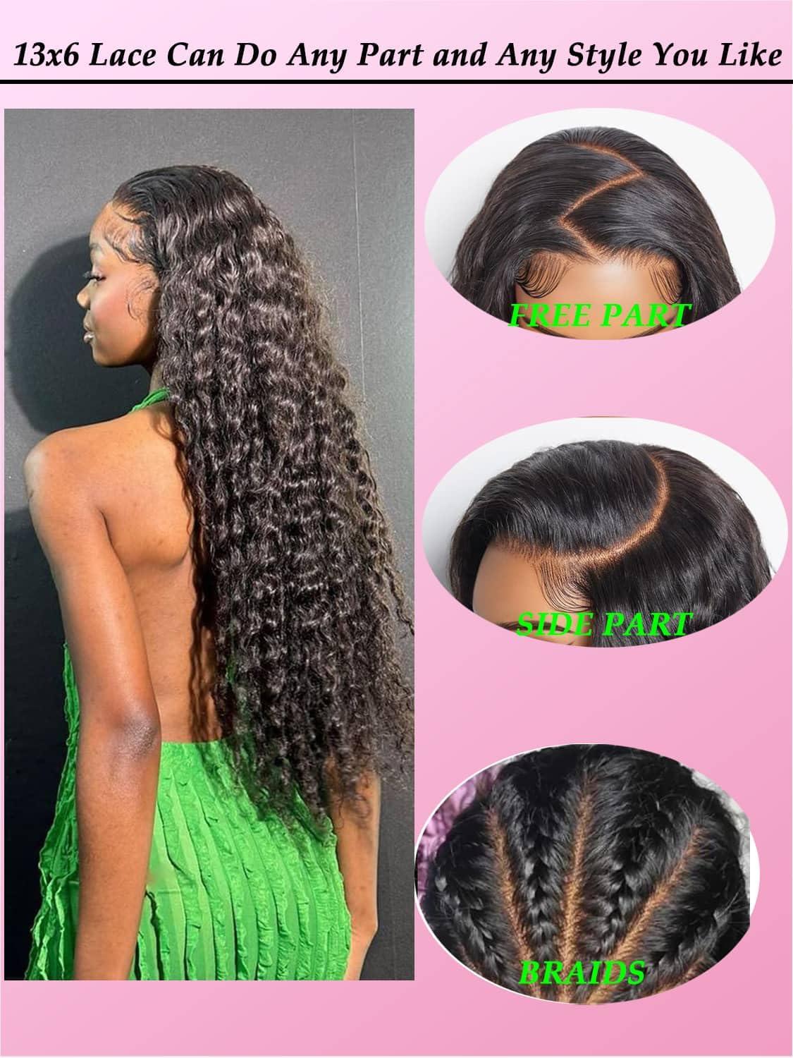 ONETIDE ONETIDE Deep Wave 13x6 Lace Front Wigs Human Hair Brazilian Virgin Hair Lace Frontal Wigs Human Hair 180% Density Pre Plucked with Baby Hair Natural Color 22 Inch