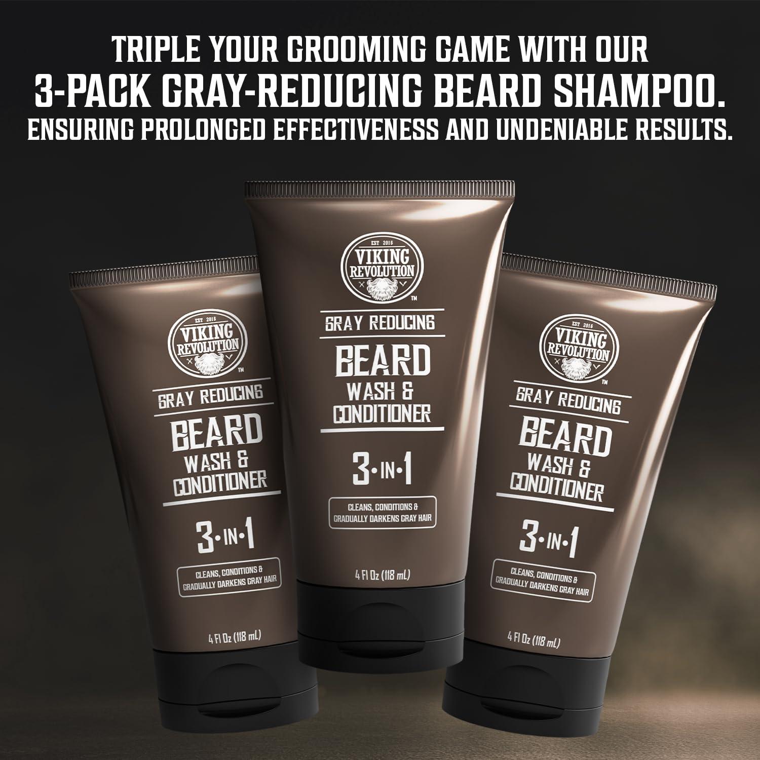 Viking Revolution Viking Revolution Mens Beard Dye for Men Dark Brown - Grey Reducing Shampoo Beard Coloring for Men - Mens Beard Color Mustache Dye - Grey Reducing Beard Wash and Conditioner -3 Pack Dark Brown
