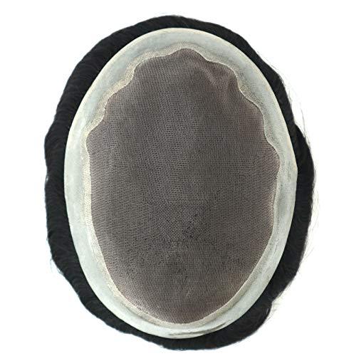 Hair Nature Mens Toupee Real Human Black Hair Replacement System Hair Cutting System for Men Thin Skin Real Gents Hair Fine Mono Toupee Hairpieces 7x9