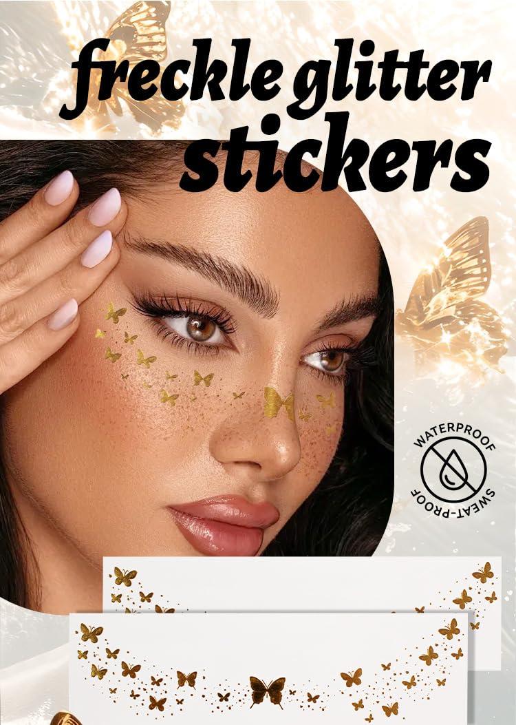 NinthAvenue Basics 4Pcs - Face Tattoo Stickers Metal Temporary Tattoo Waterproof Face Gemstone Ladies Girls Masquerade Party Glitter Design Gold Tattoo Gift for Women Girls Birthday Holiday Party Supplies