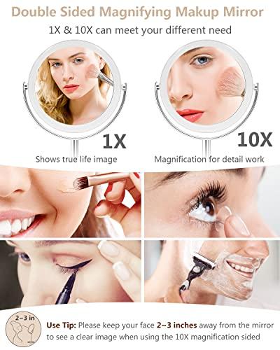 Cheftick Cheftick Double Sided 1X & 10X Magnifying Makeup Mirror, Tabletop Magnified Vanity Mirror with 360 Degree Swivel for Bathroom or Bedroom, Transparent