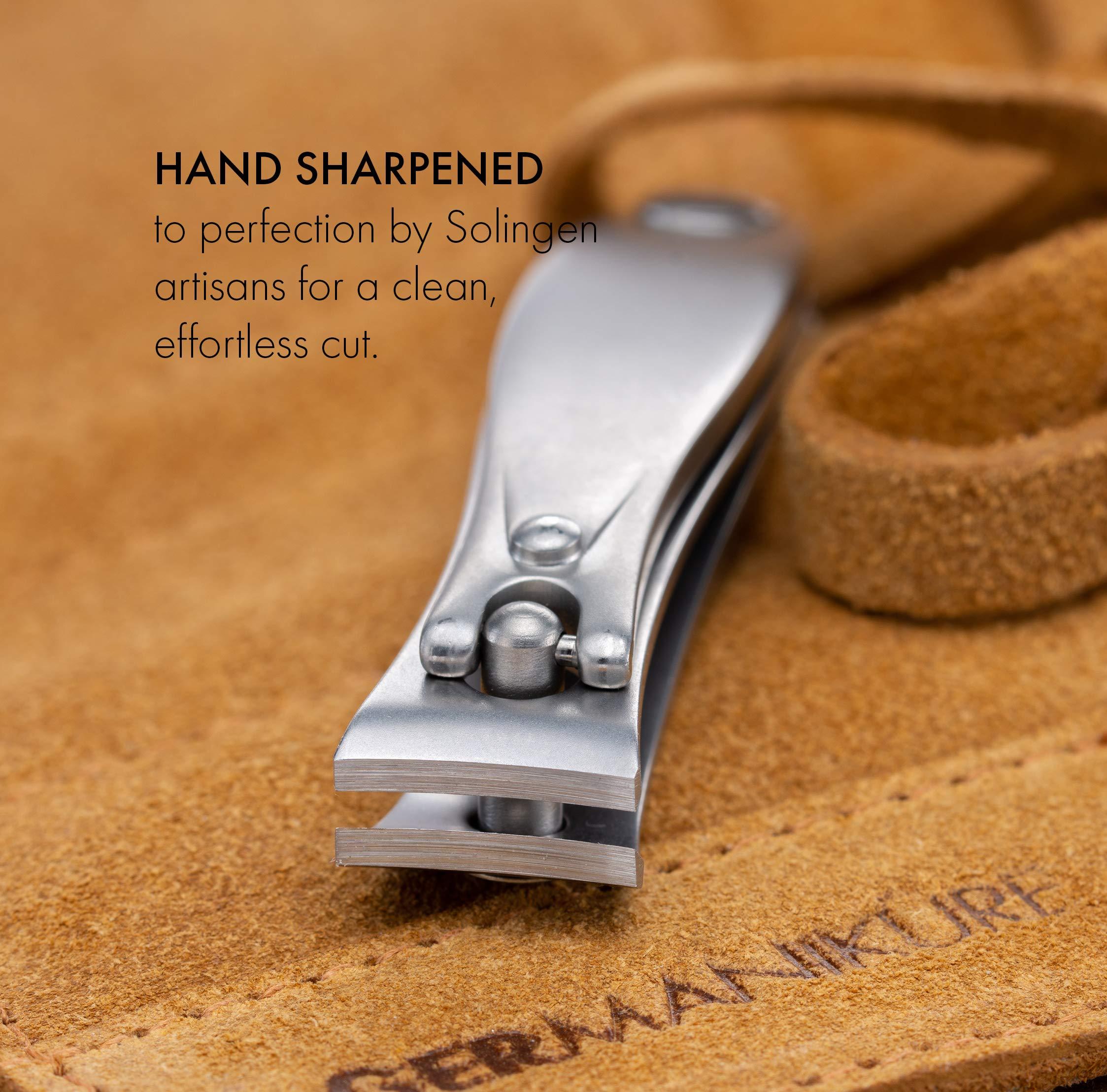 GERmanikure GERMANIKURE 4pc Manicure Set in Magenta Leather Case - Made in Solingen Germany, FINOX Stainless Steel Tools – Professional Quality Compact Nail Grooming Kit