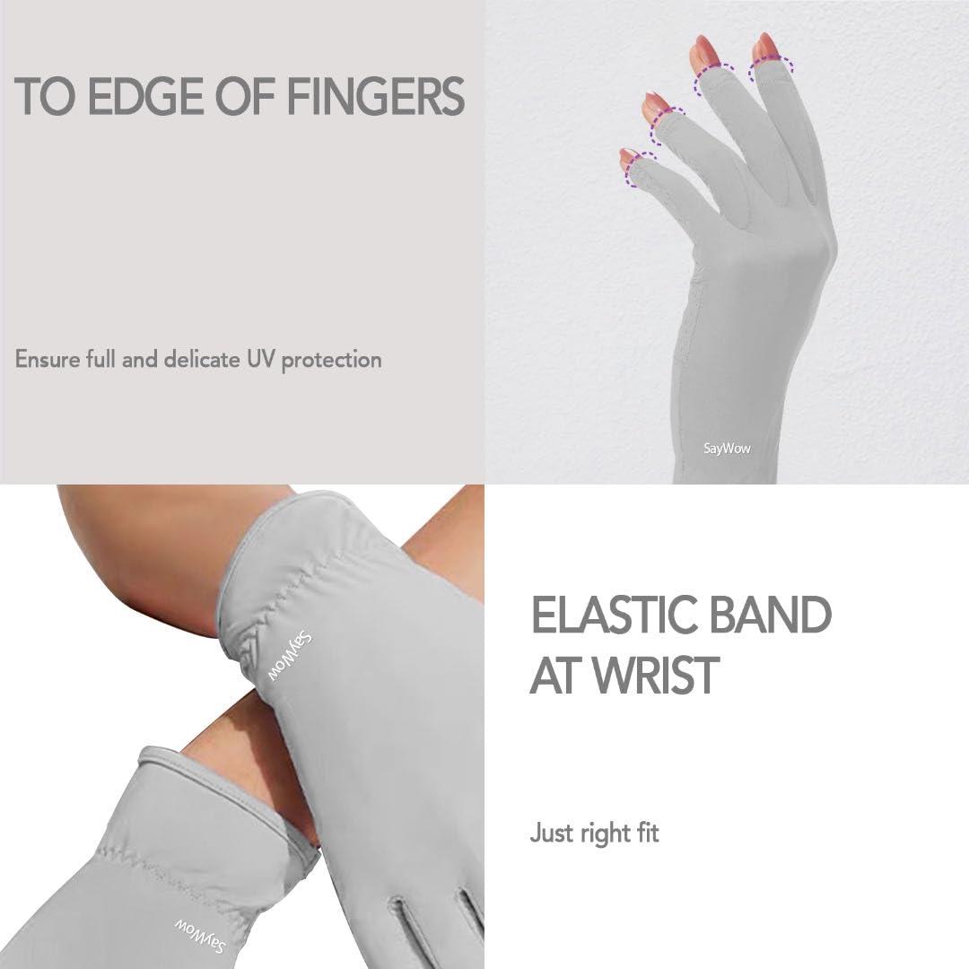 SayWow SayWow Sun Gloves UV Protection UPF 50+ for Women Fingerless for Manicure, Gel Nail Lamp, Driving, Hiking, Outdoor, Grey