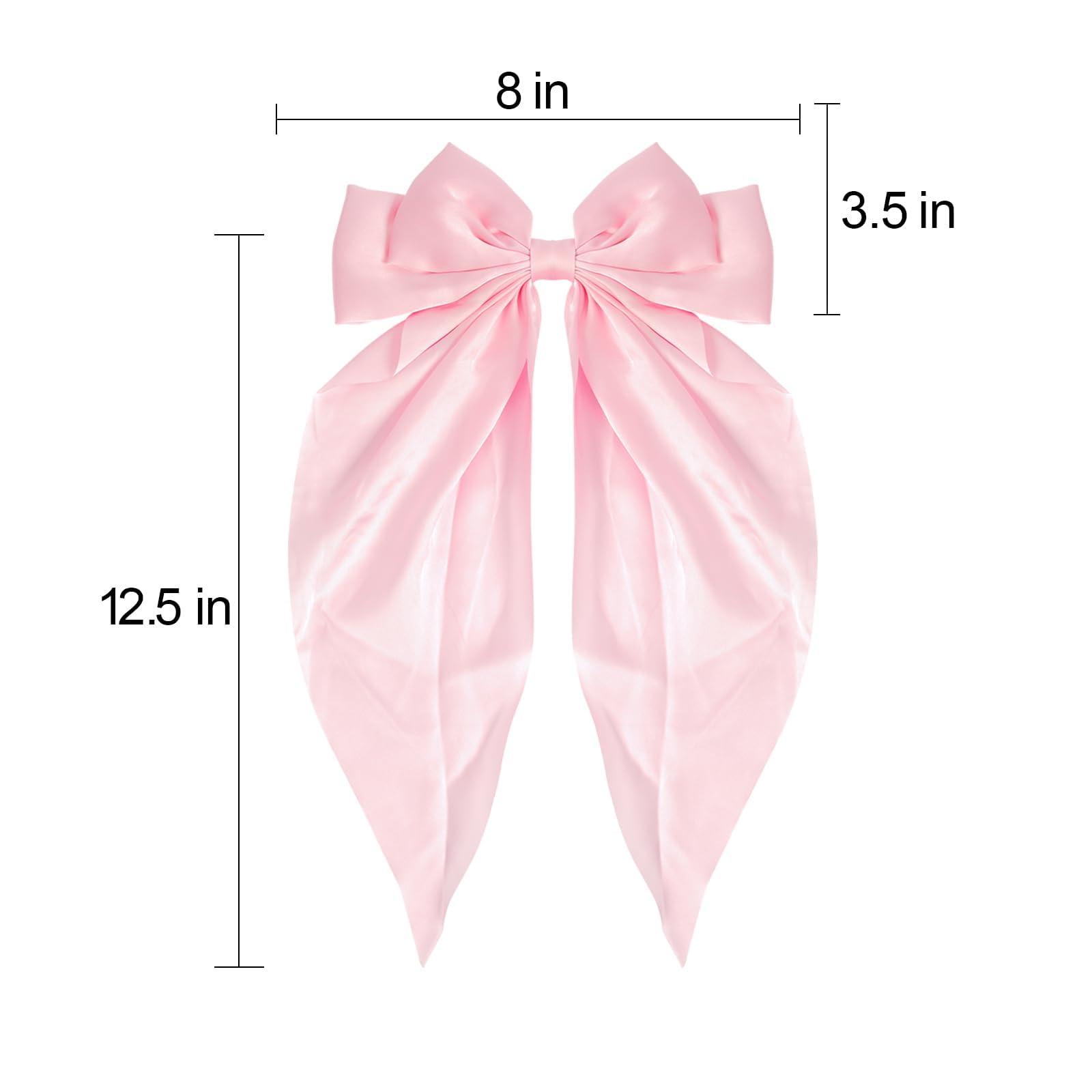 ROTATE COLOR Hair Bows, Hair Bows For Women Girls, Big Silky Satin Hair Bow Clips Oversized Long Tail, Aesthetic Cute Hair Accessories, Metal Bow Hair Clips (black+pink)