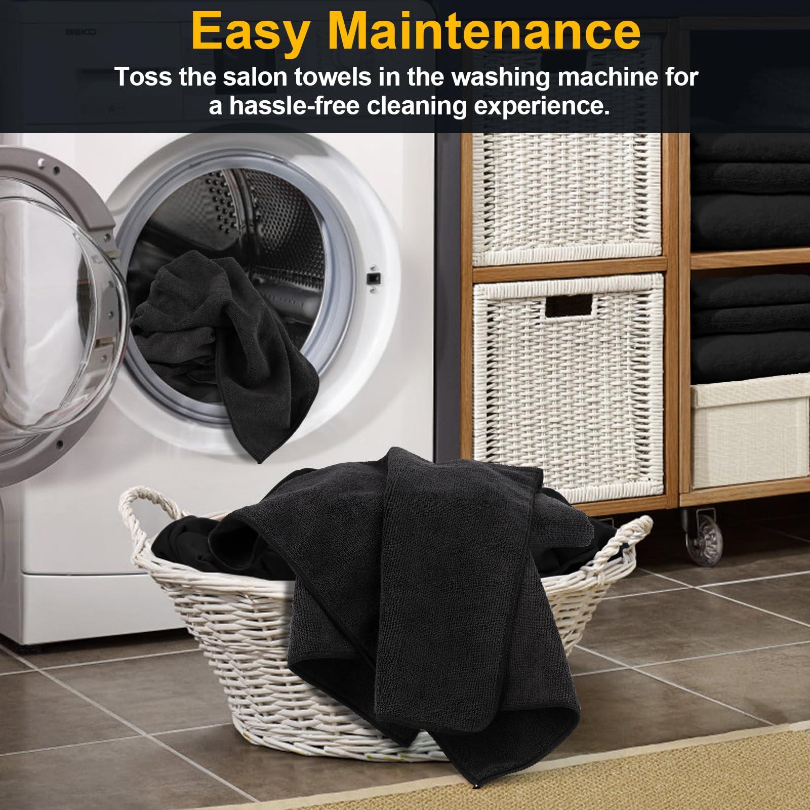 UNIMADE UNIMADE Salon Towels 48 Pack, Microfiber Barber Towel Bulk,(16x29 inches) Fast Drying Hair Towels Super Soft Black Hnad Towels for Gym, Salon, Bath, Spa Use and Home Hair Care(Not Bleach Proof)