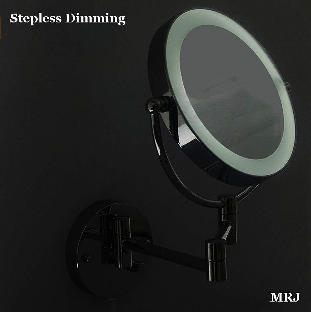 SLMASEHZX Bathroom Shaving Mirror Wall Mounted 8.5 Inch Makeup Mirror with LED Lights True Image and x5 Magnified Vanity Mirror 360 Free Rotation Extendable Arm Chrome Dimming Touch BS Plug ( Color : Di ( Colo