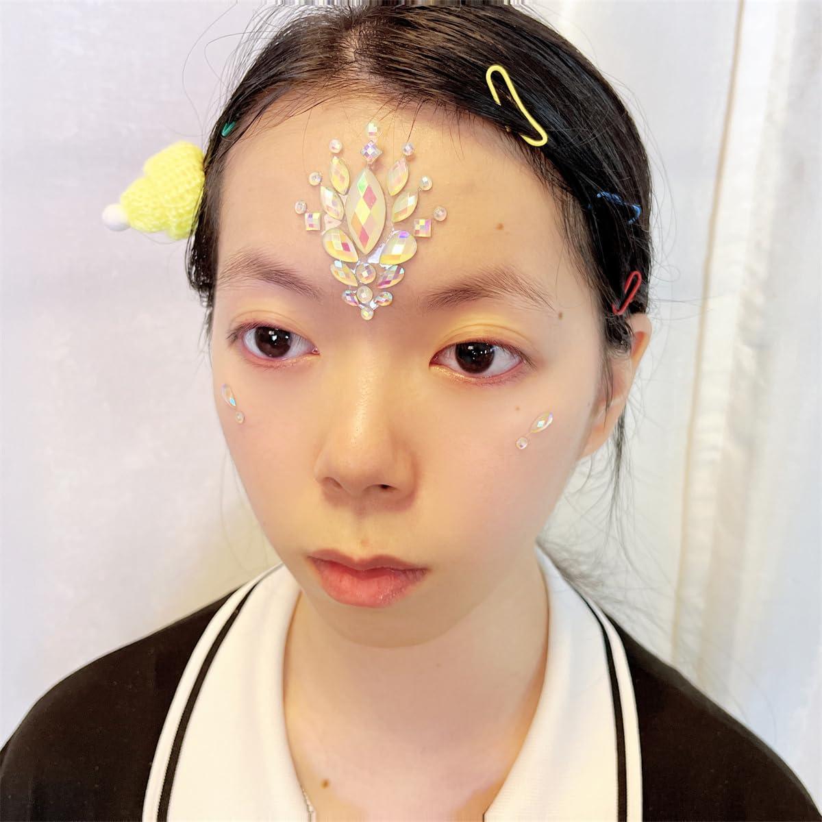 Topz glow in the dark face tattoos face jewels rave makeup face gems temporary tattoo fluorescence face crystals rhinestone sticker for new year pool dance party(tp343 flower)