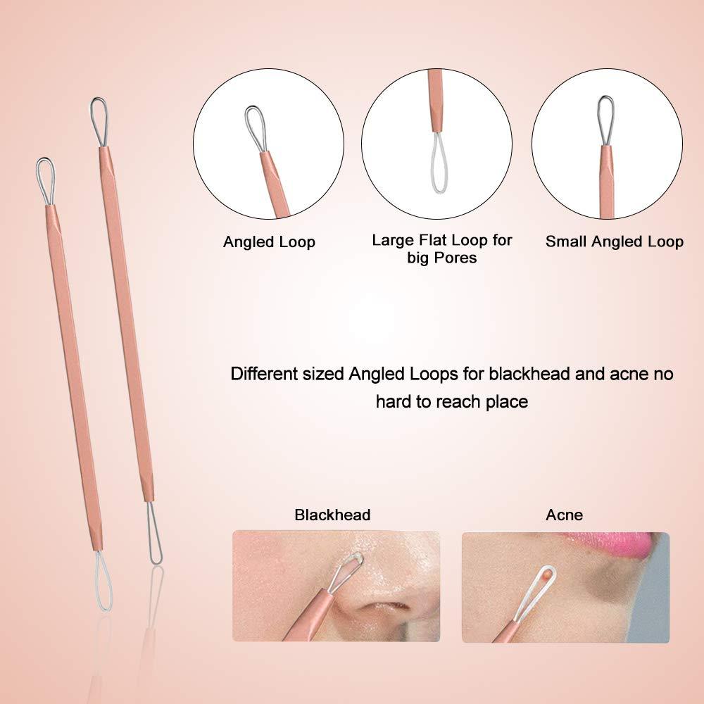 Aooeou 10 PCS Blackhead Remover Tool Kit, Aooeou Professional Stainless Steel Pimple Popper Tool Easy Removal for Blemish, Whitehead Popping, Zit Removing for Nose Face (Rose Gold)