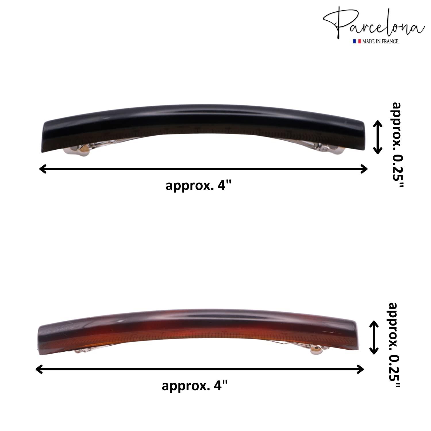Parcelona Parcelona French Long Narrow Large Celluloid Set of 2 Acetate No Slip Automatic Hair Clips Strong Hold Hair Barrette for Women and Girls, Made in France (Tortoise Shell-Black)