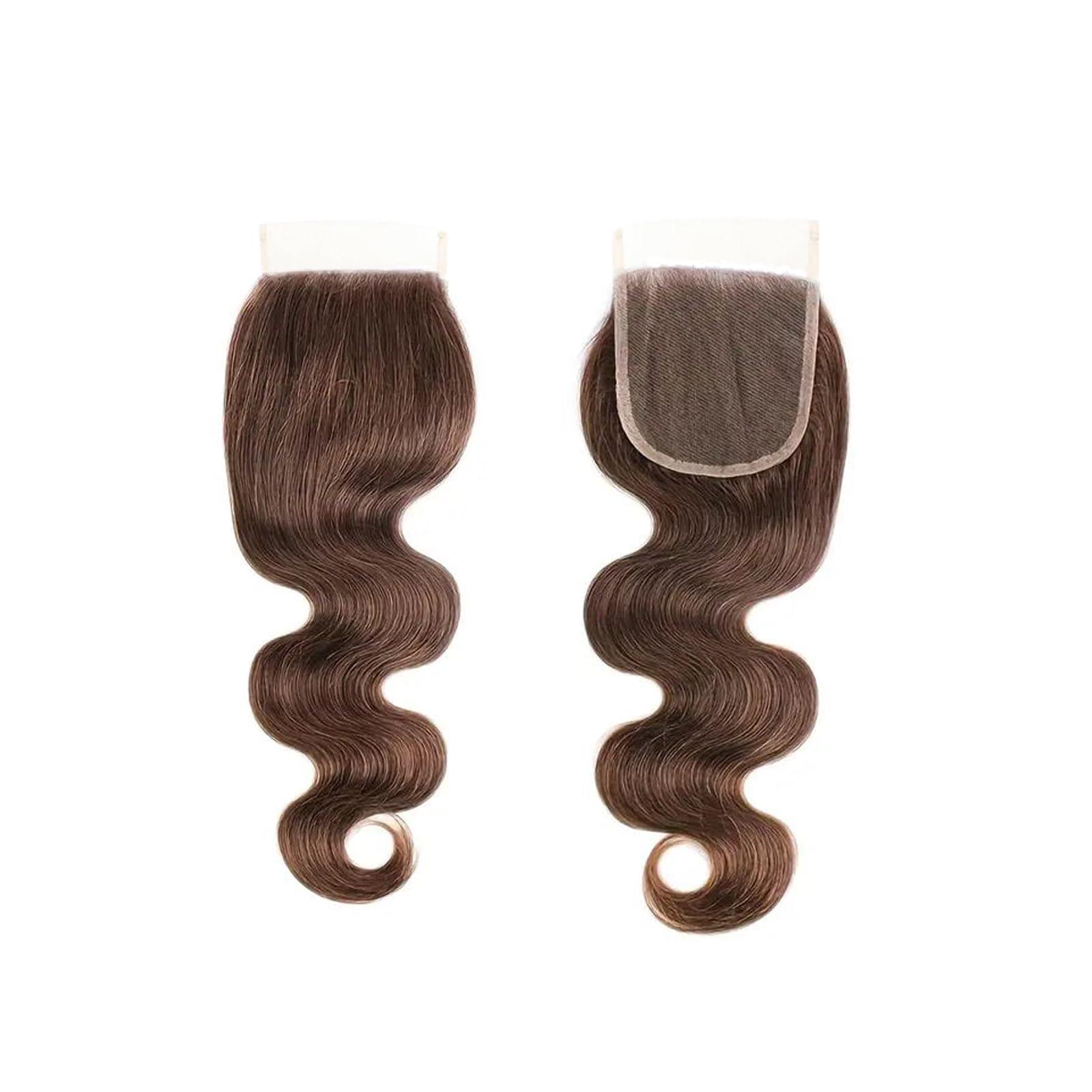 KAFEIER Chocolate Brown 4# Closure 4x4 Free Part Body Wave Closure Brazilian Human Hair Extensions Preplucked Bleached Knots Sew In Weave Virgin Hair Lace Front Closure For Women Wet And Wavy 20 Inch