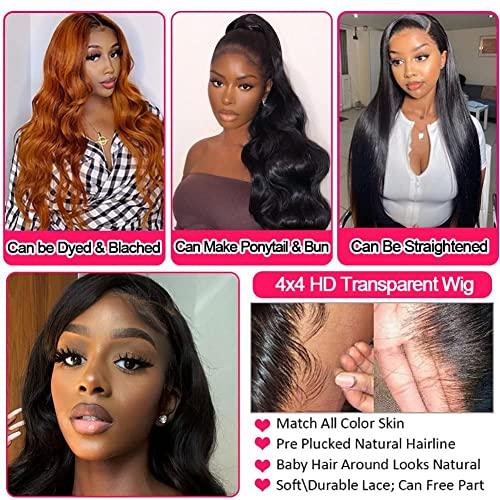 Queen Story Queen Story 30 Inch HD Lace Front Wig Human Hair 4x4 Body Wave Lace Front Wigs Human Hair Pre Plucked with Baby Hair 150% Density Brazilian Virgin Human Hair Wigs for Black Women (30inch)