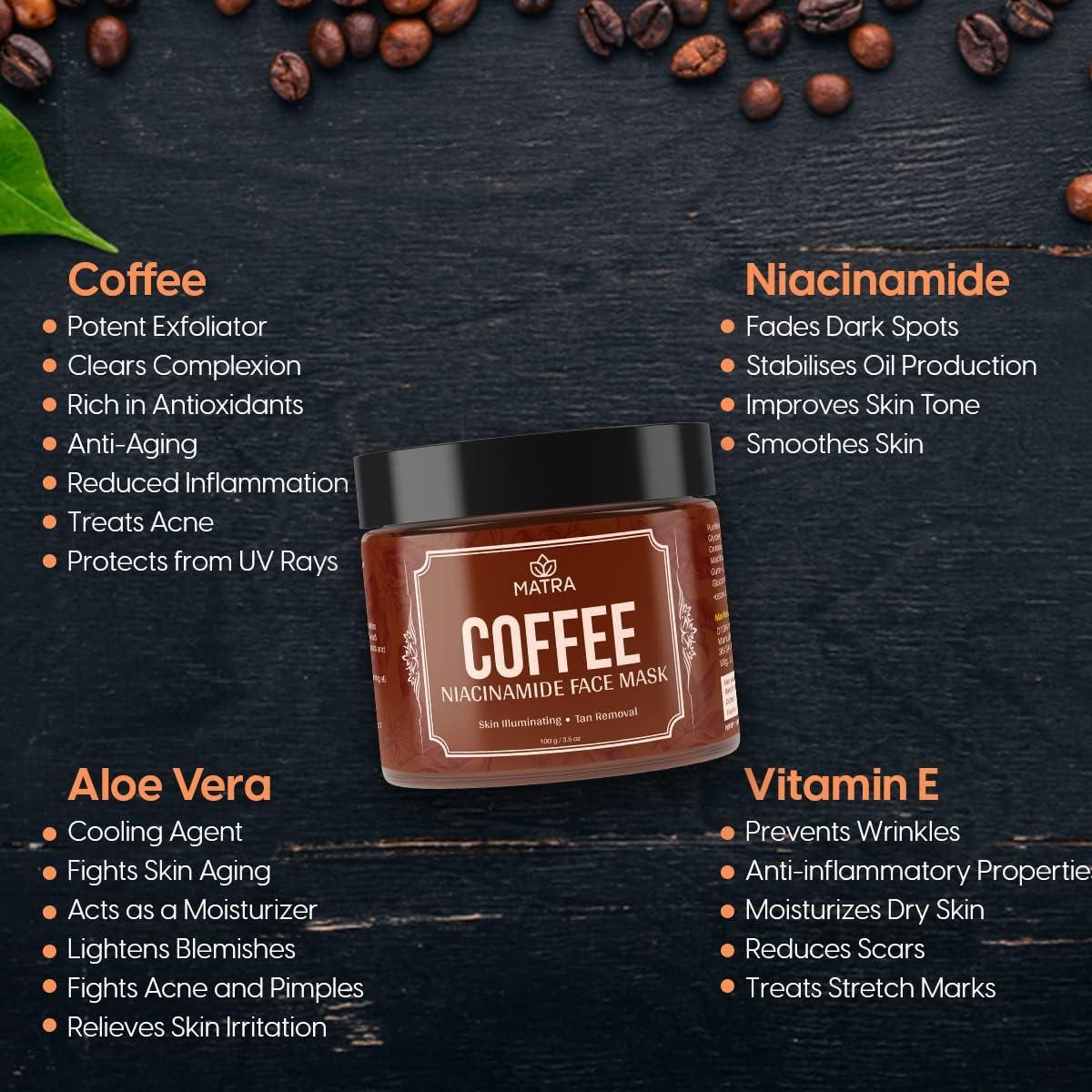 Generic Coffee Face Mask with Niacinamide for Glowing Skin, Tan Removal and Open Pores | Free Face Mask Brush | Oil Control Face Mask with Vitamin E & Aloe Vera | Exfoliating Face Mask | 100g