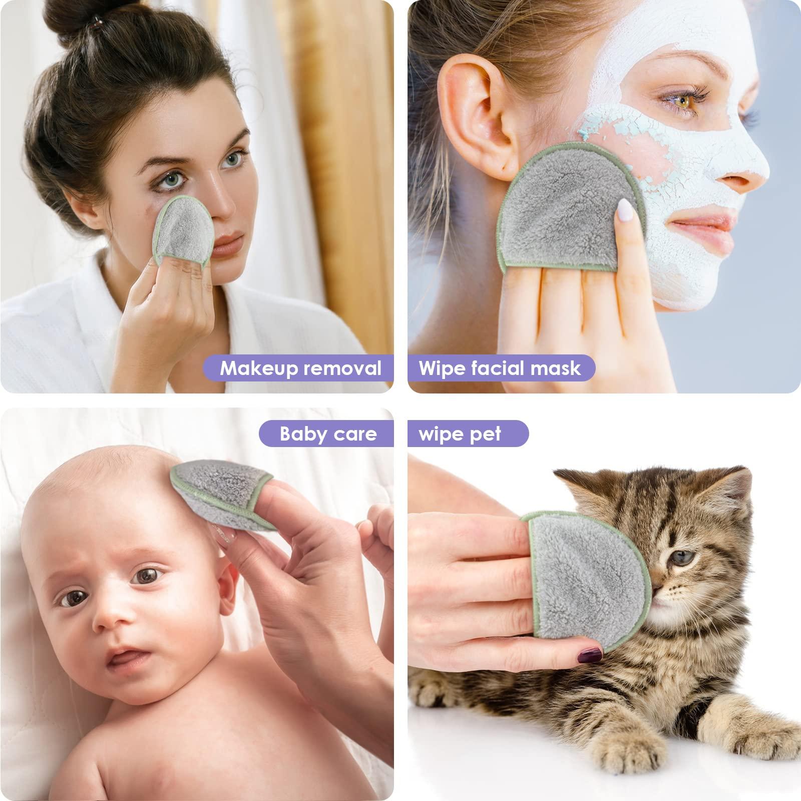 SUNLAND SUNLAND Reusable Makeup Remover Pads for Face,Eye,Lips 16 Pack Microfiber Face Cleansing Gloves Washable with Laundry Bag and Travel Bag Rounds Toner Pads (round 3.15inchx16, grey)