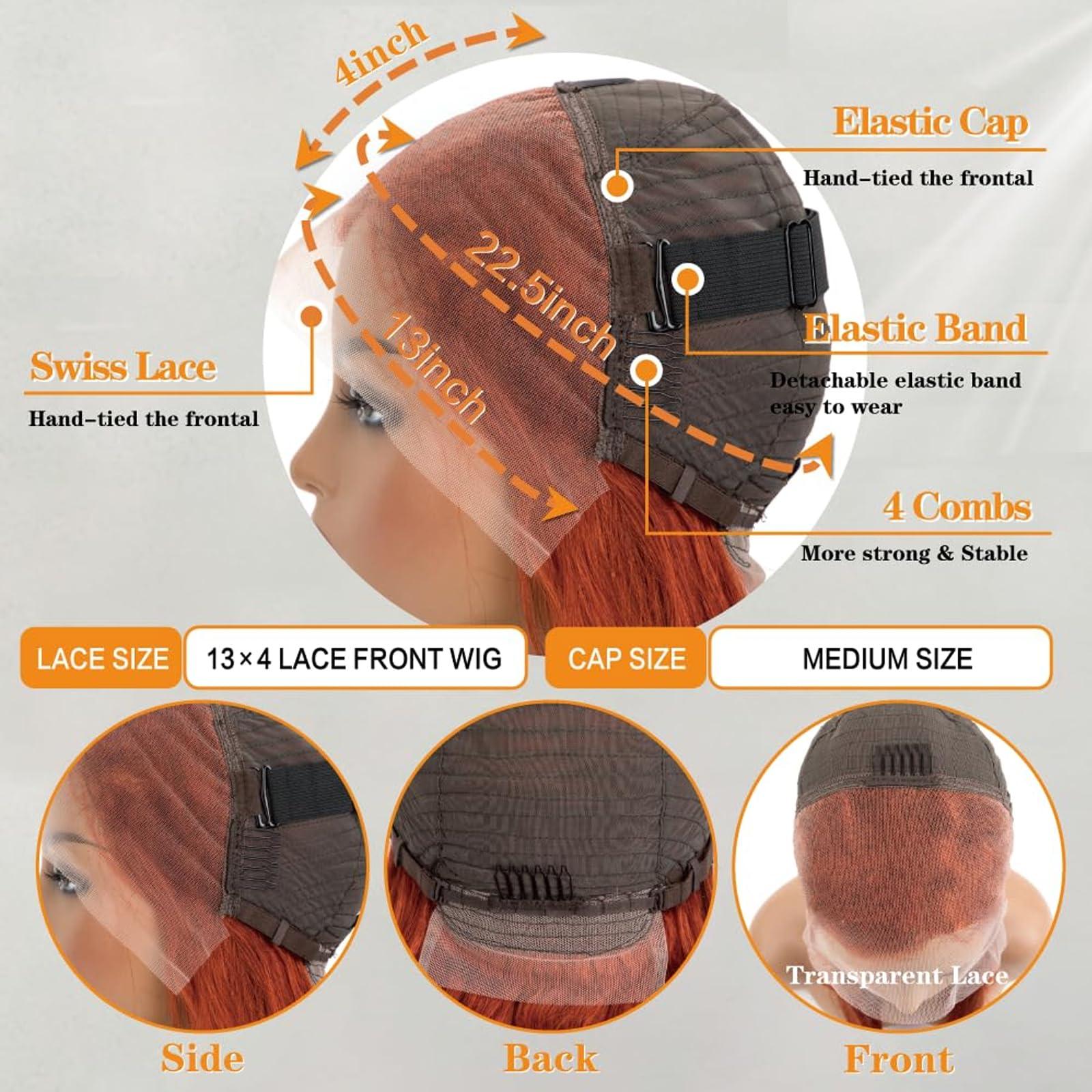 Jaliyah Jaliyah Ginger Orange Lace Front Wigs - Straight, 13x4 HD Lace Front, 180% Density, Pre-Plucked with Baby Hair, 30 inch