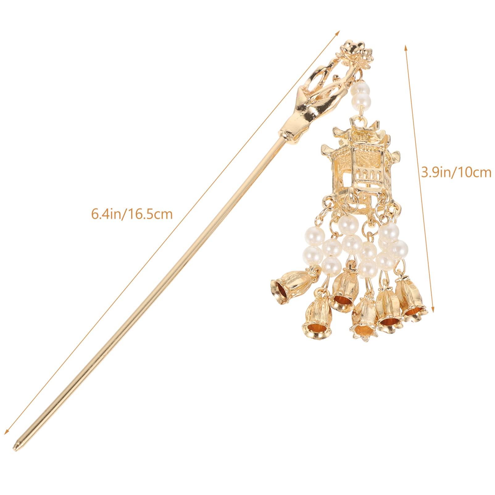 KALLORY Tassel Hairpin, Pearl Hair Stick Retro Hair Bun Pin Pendant Pearls Tassel Hair Chopstick